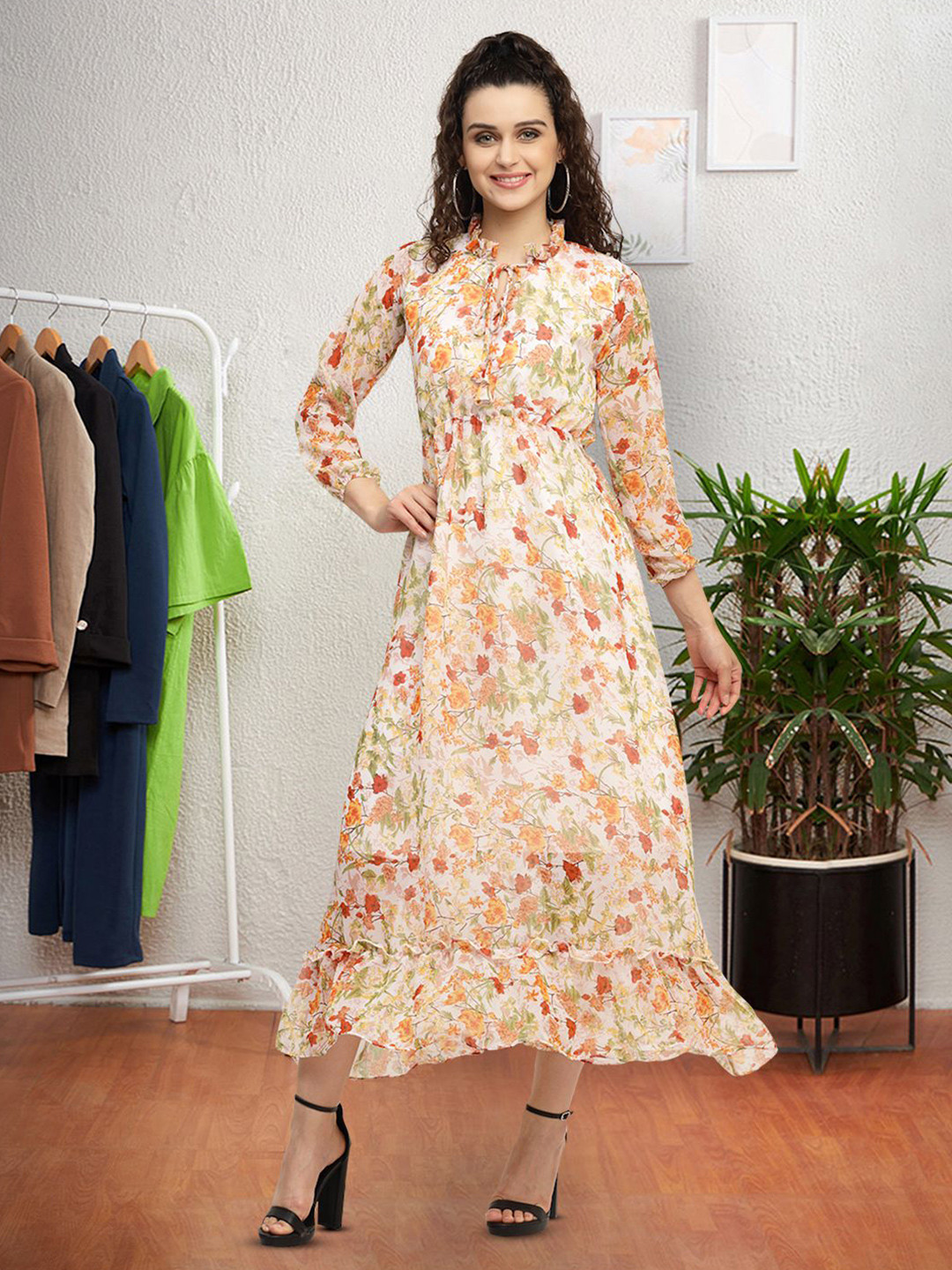 

Moda Rapido Floral Print Keyhole Neck Applique Fit & Flare Dress, Multi