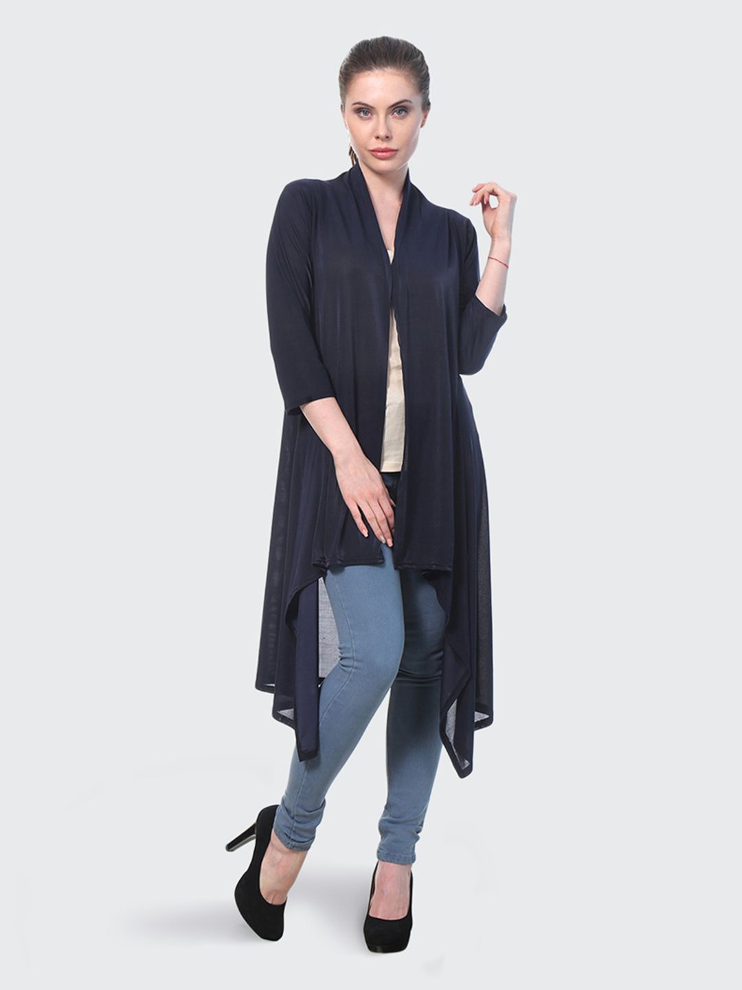 

DIMPY GARMENTS Open Front Longline Shrug, Navy blue