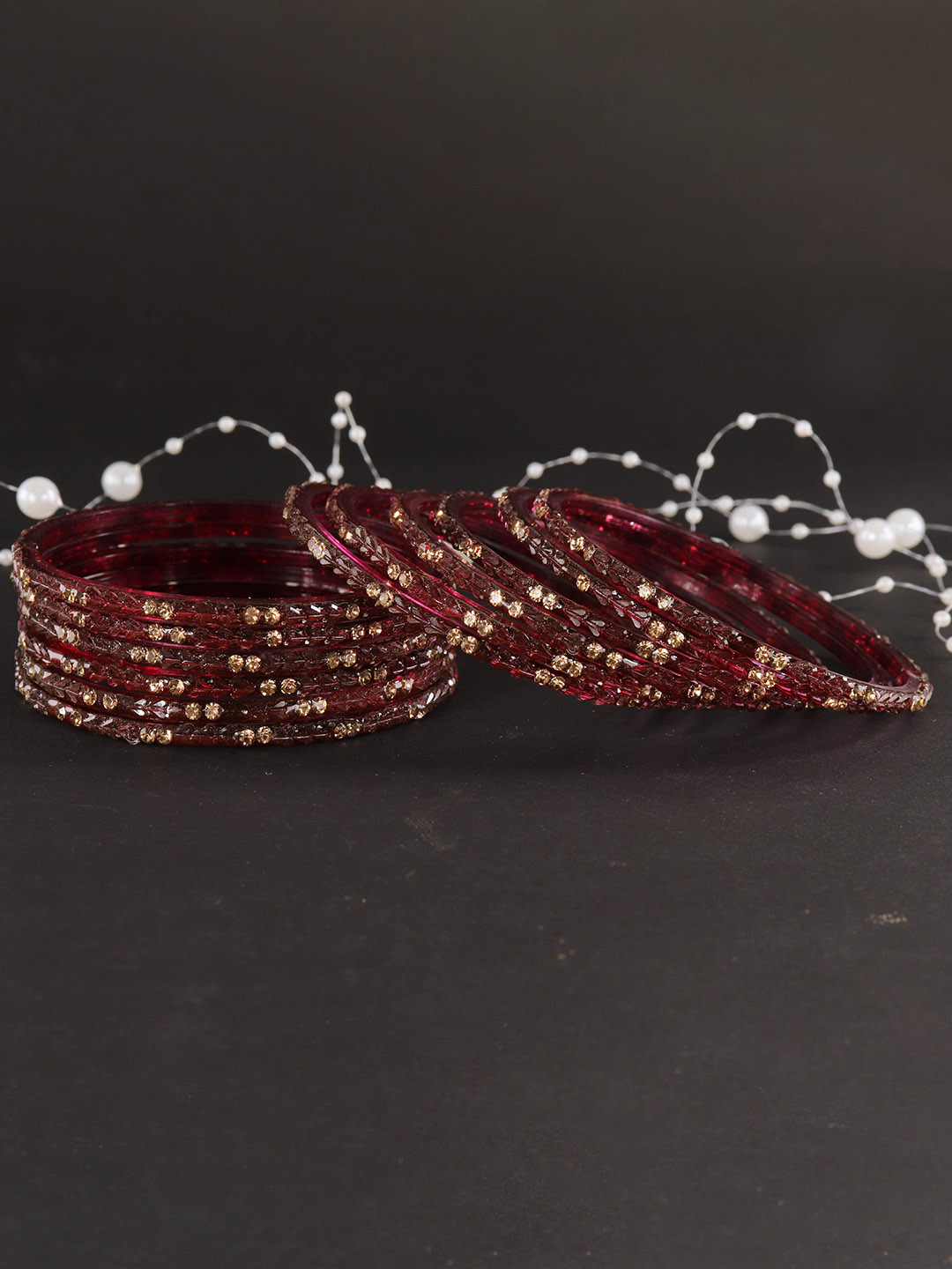 

LAVAZZA Set Of 12 Crystals-Studded Glass Bangles, Maroon