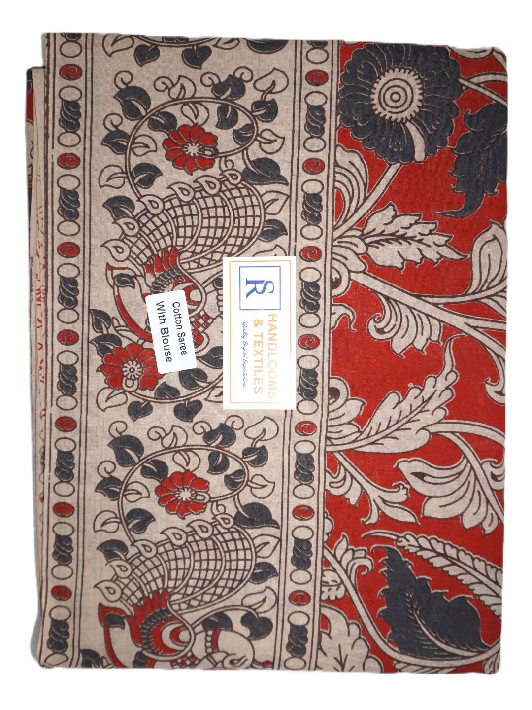 

SR HANDLOOMS AND TEXTILES Kalamkari Pure Cotton Saree, Red