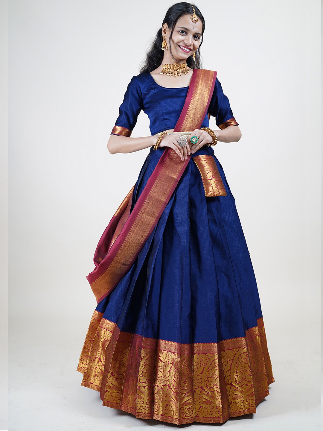 

Payu Semi-Stitched Lehenga & Unstitched Blouse With Dupatta, Navy blue