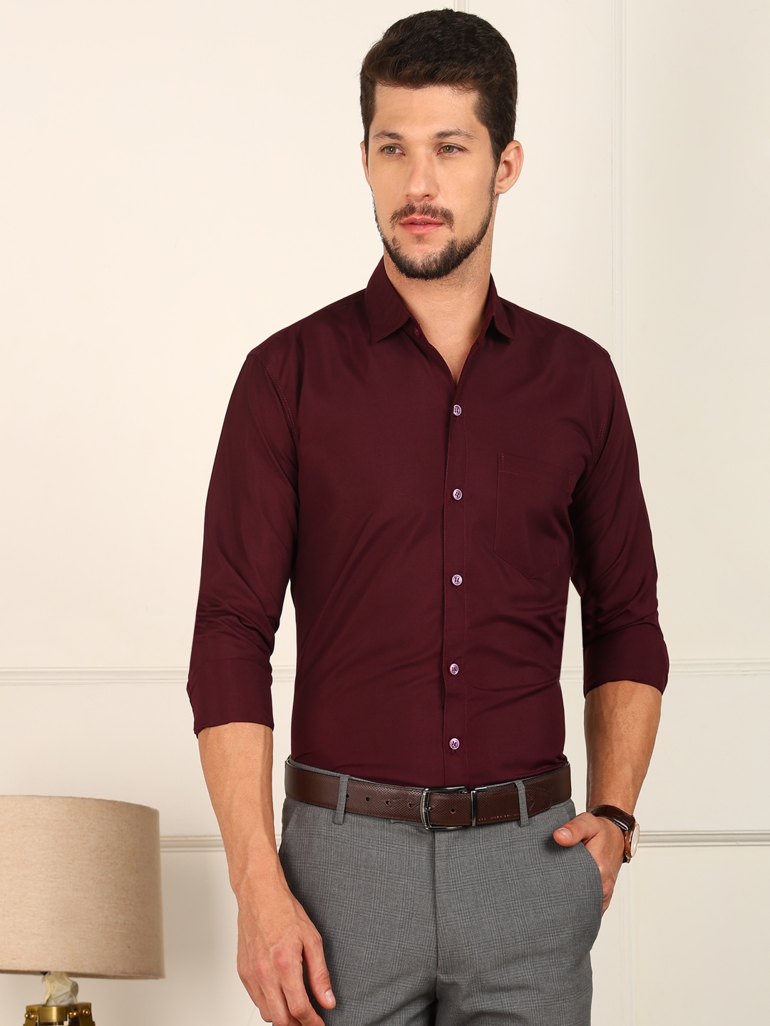 

PulseIQ Men Slim Fit Opaque Formal Shirt, Maroon