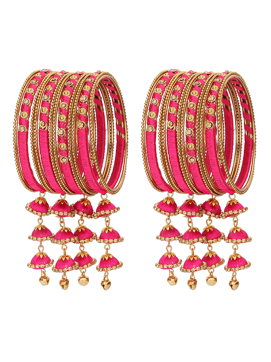 

ZULKA Set Of 24 Zircon Gemstone Latkan Studded Bangles, Magenta