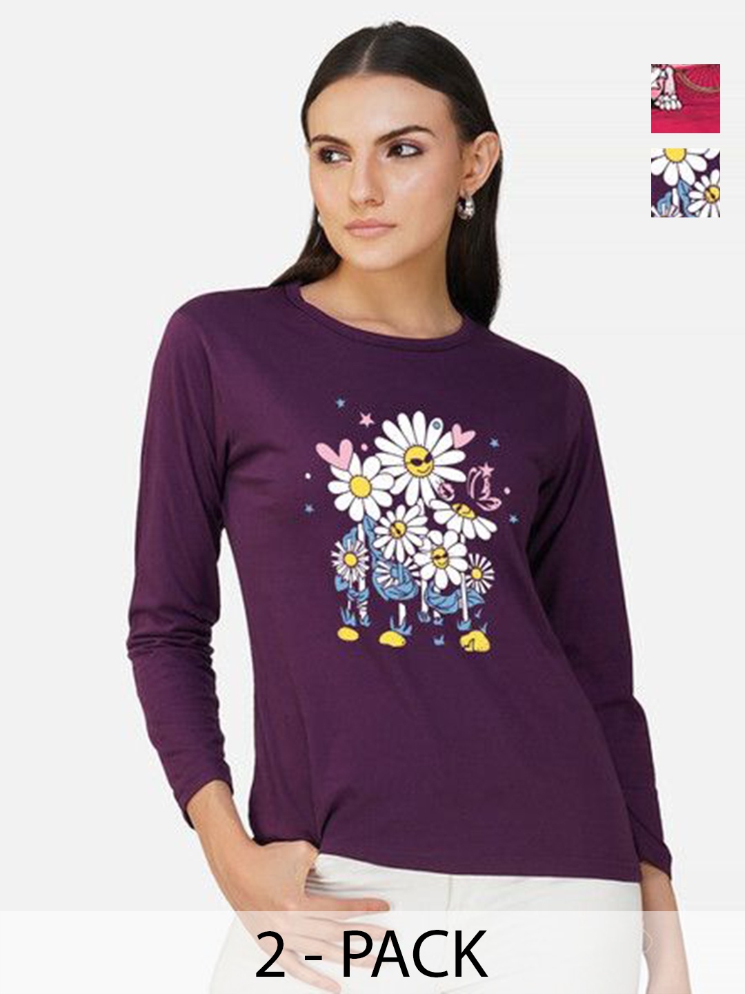 

Metronaut Women 2 Printed Bio Finish T-shirt, Purple
