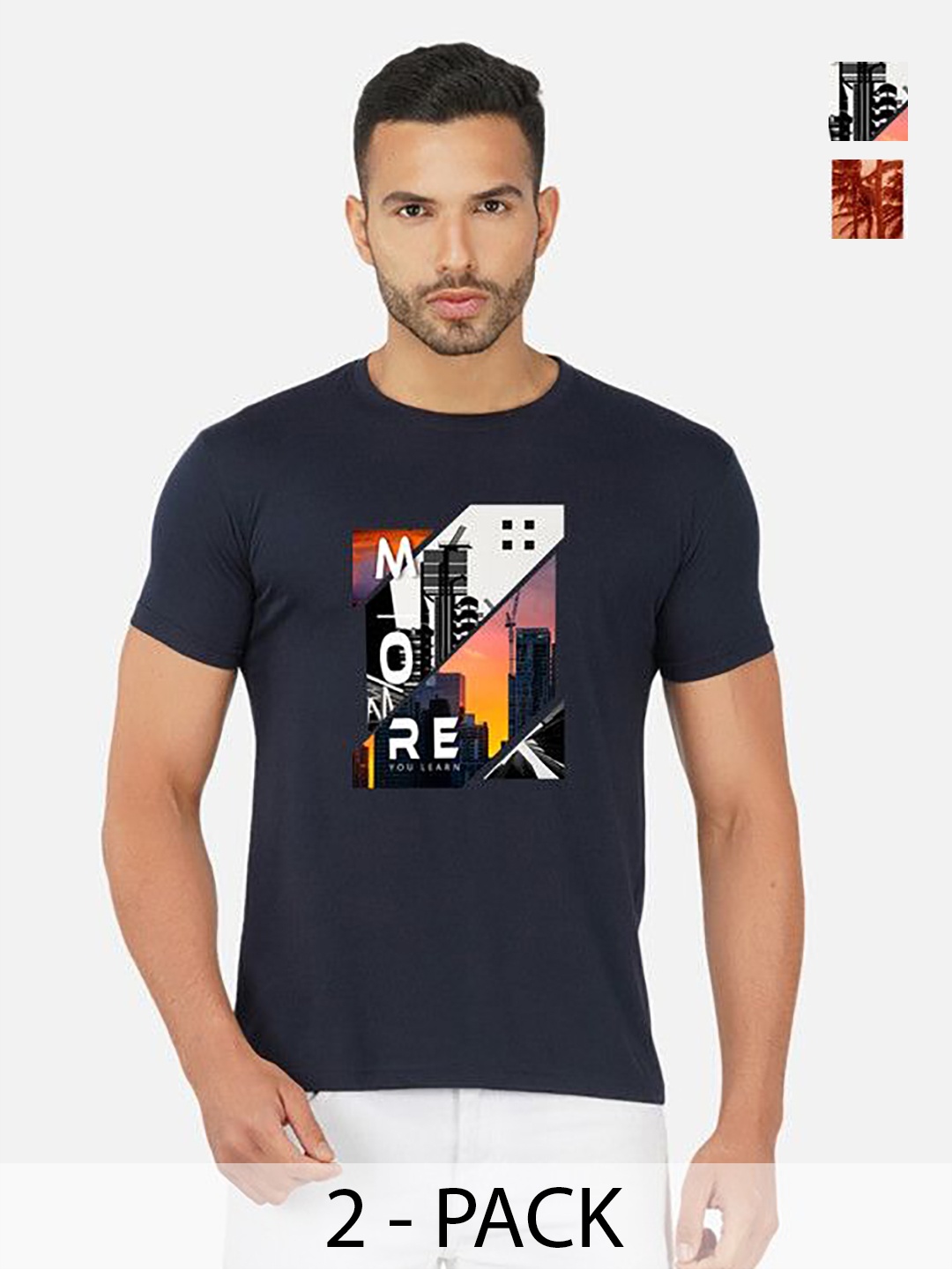 

GLOBAL NOMAD Men 2 Printed Bio Finish Applique T-shirt, Navy blue