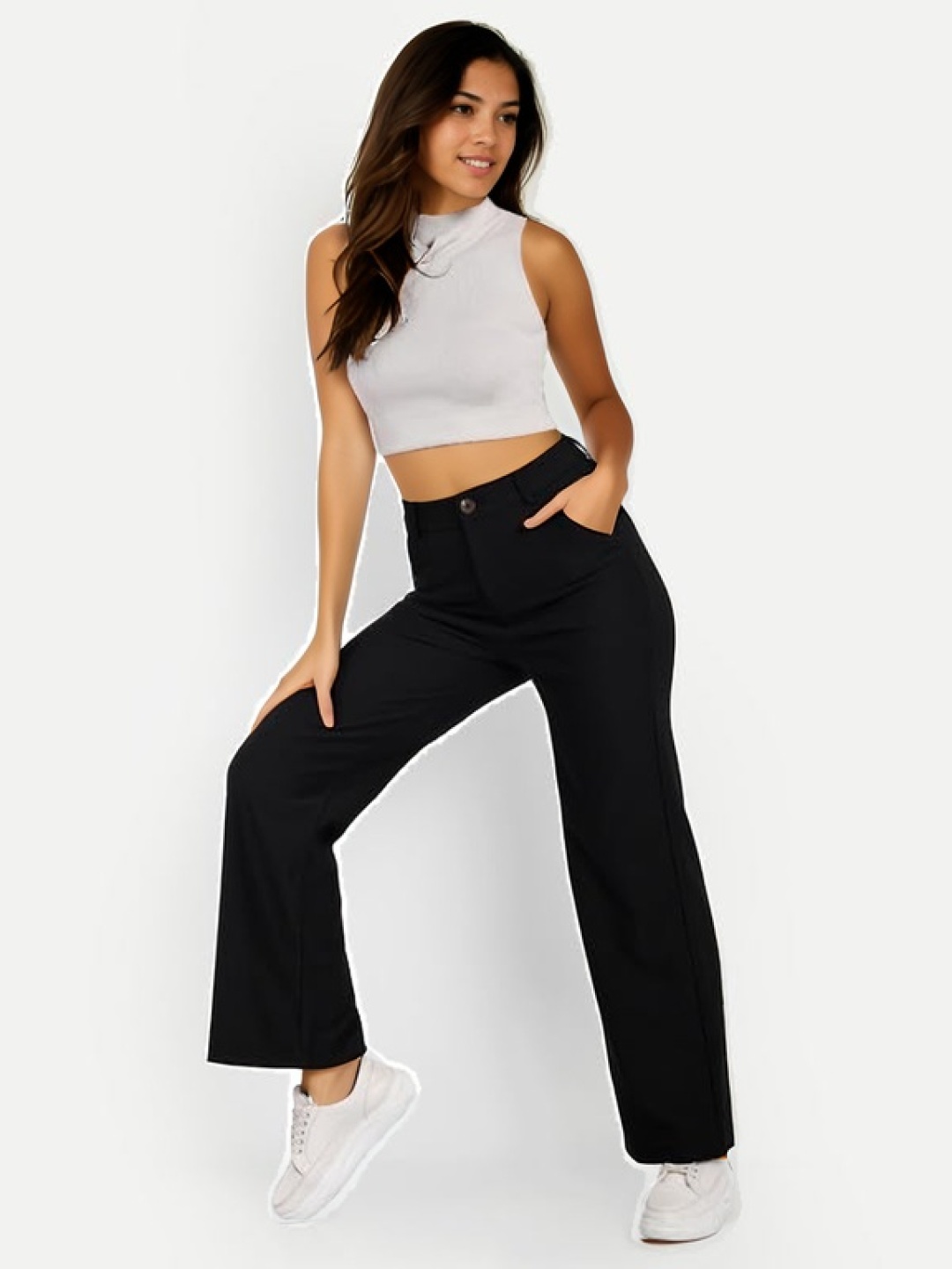 

Chemistry Women Ultra Straight Fit High-Rise Trousers, Black