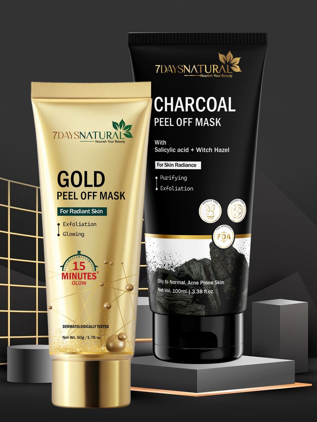 

7DAYSNatural Nourish Your Beauty Set Of 2 Charcoal Mask - 100g & Gold Peel Off Mask - 50g