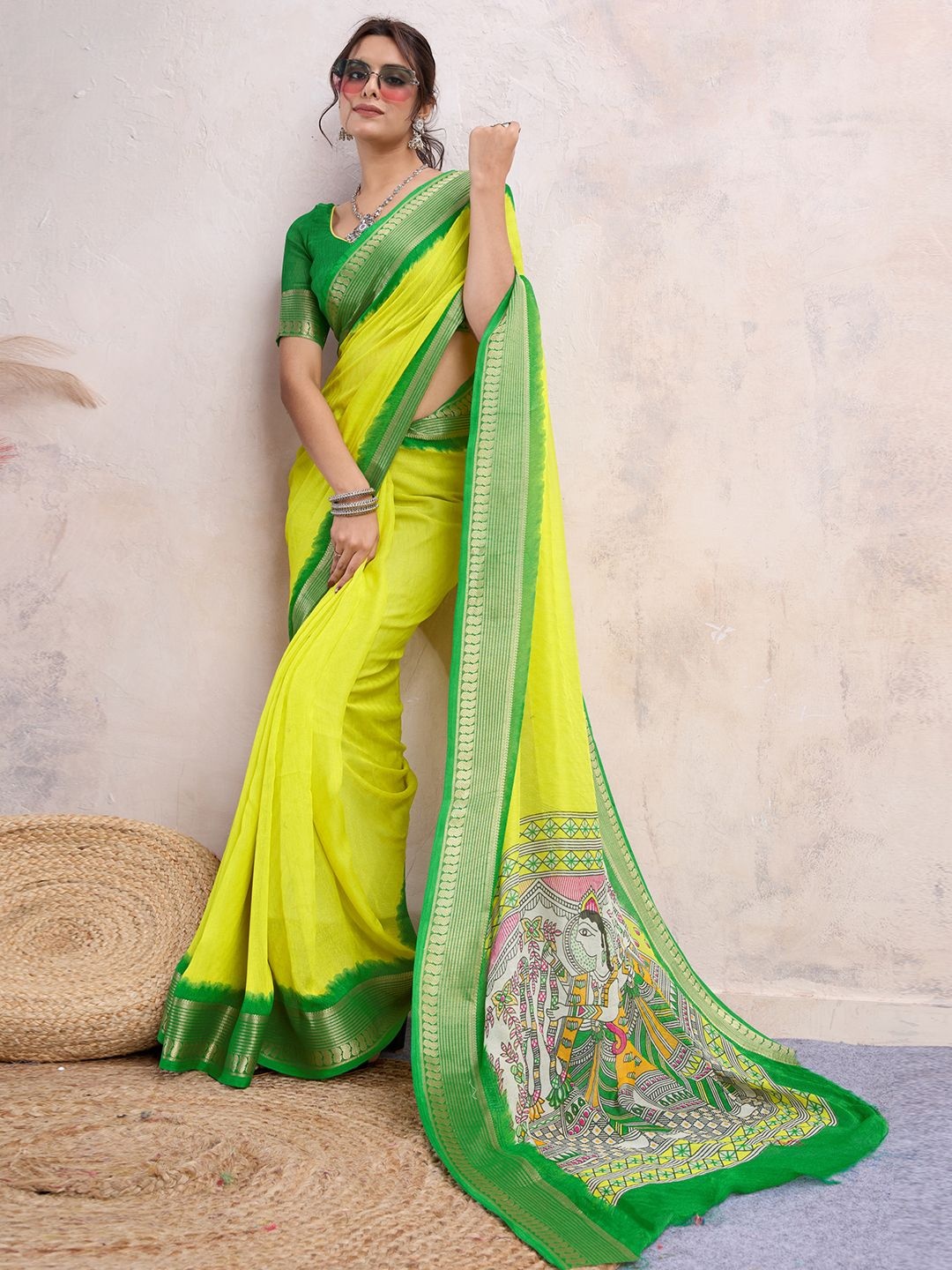 

LeeliPeeri Designer Kalamkari Zari Silk Blend Saree, Yellow
