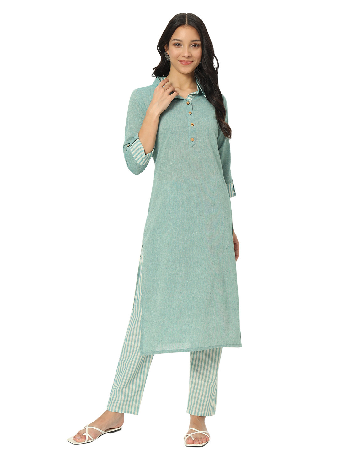 

Laad Women Regular Pure Cotton Kurta with Trousers, Green