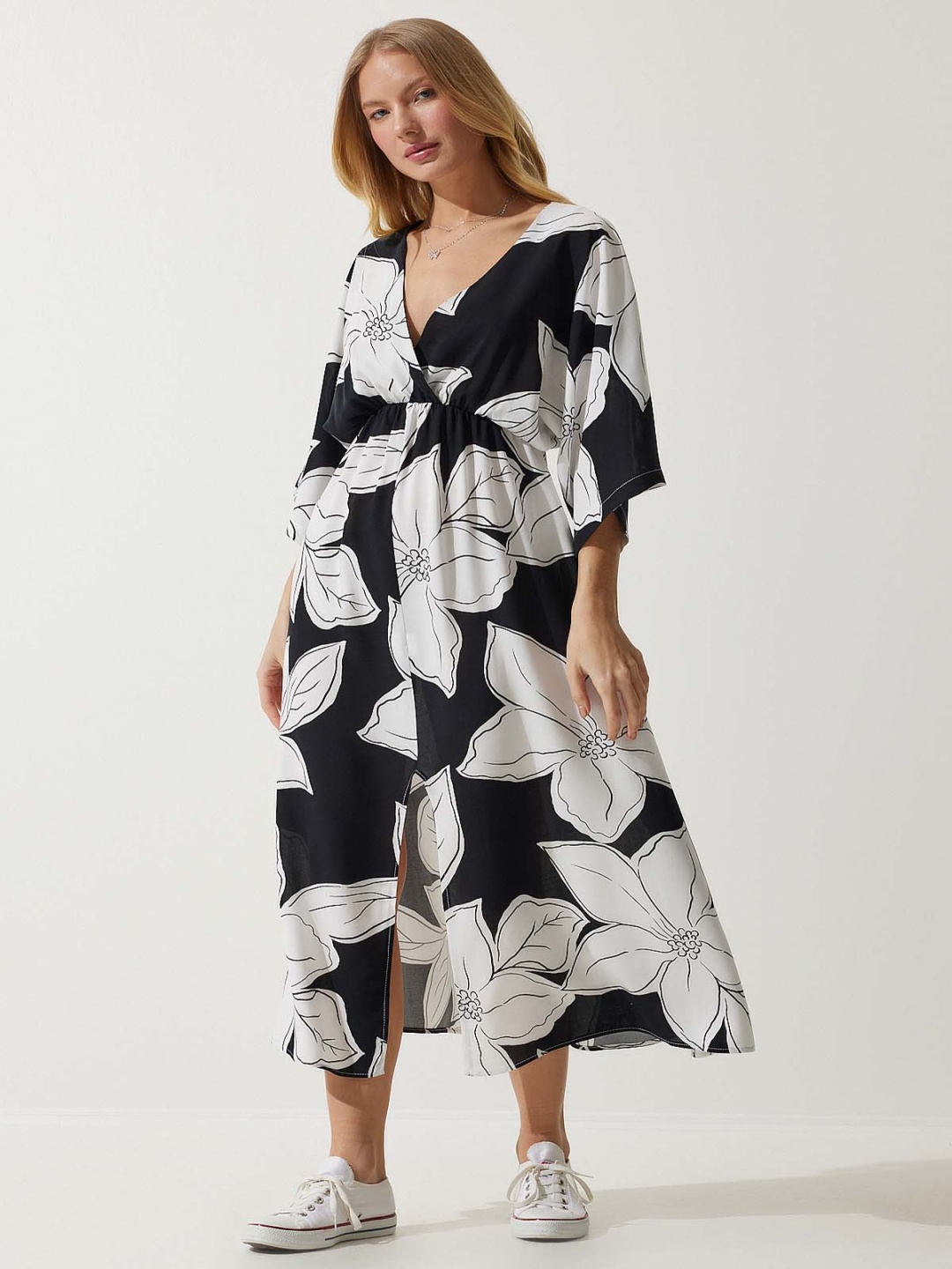 

Happiness istanbul Floral Print A-Line Midi Dress, Na
