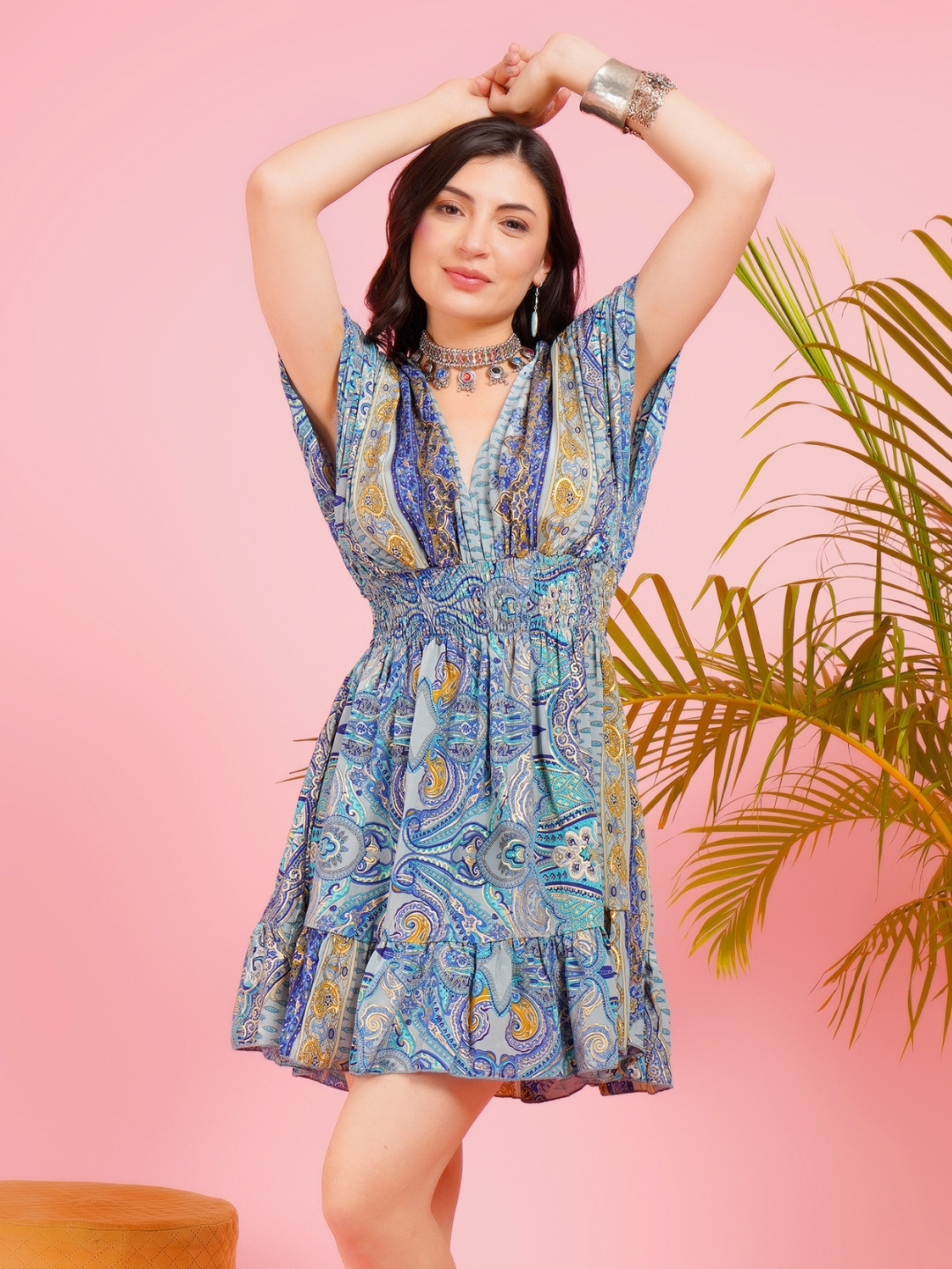 

Boholyfe Bohemian Printed Fit & Flare Dress, Blue