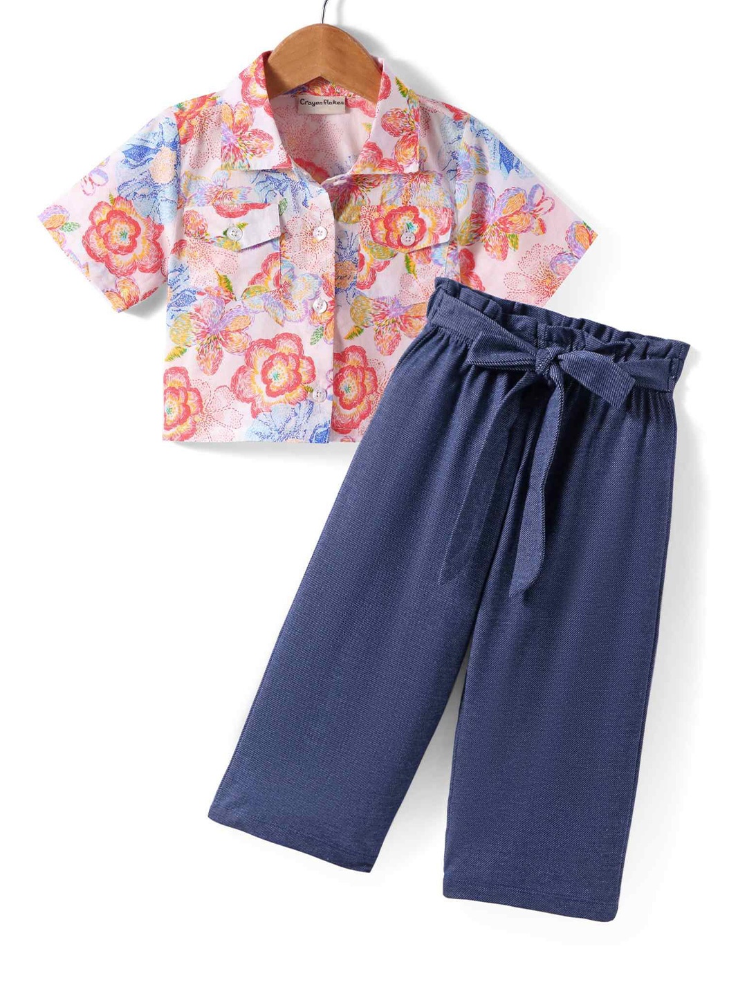 

CrayonFlakes Girls Printed Shirt with Palazzos, White