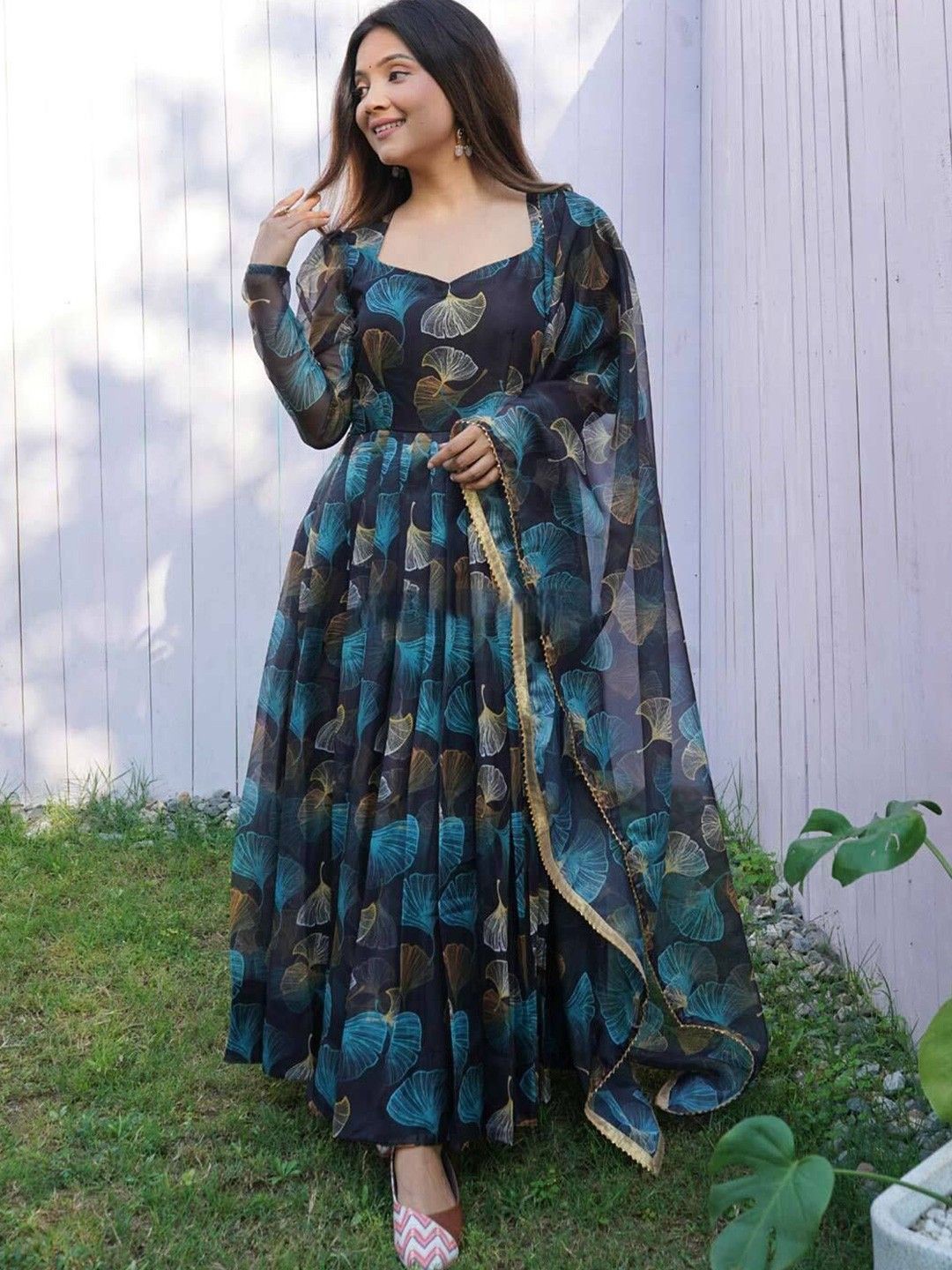 

SHISHKALA Printed Crepe Fit & Flare Maxi Ethnic Dress, Blue