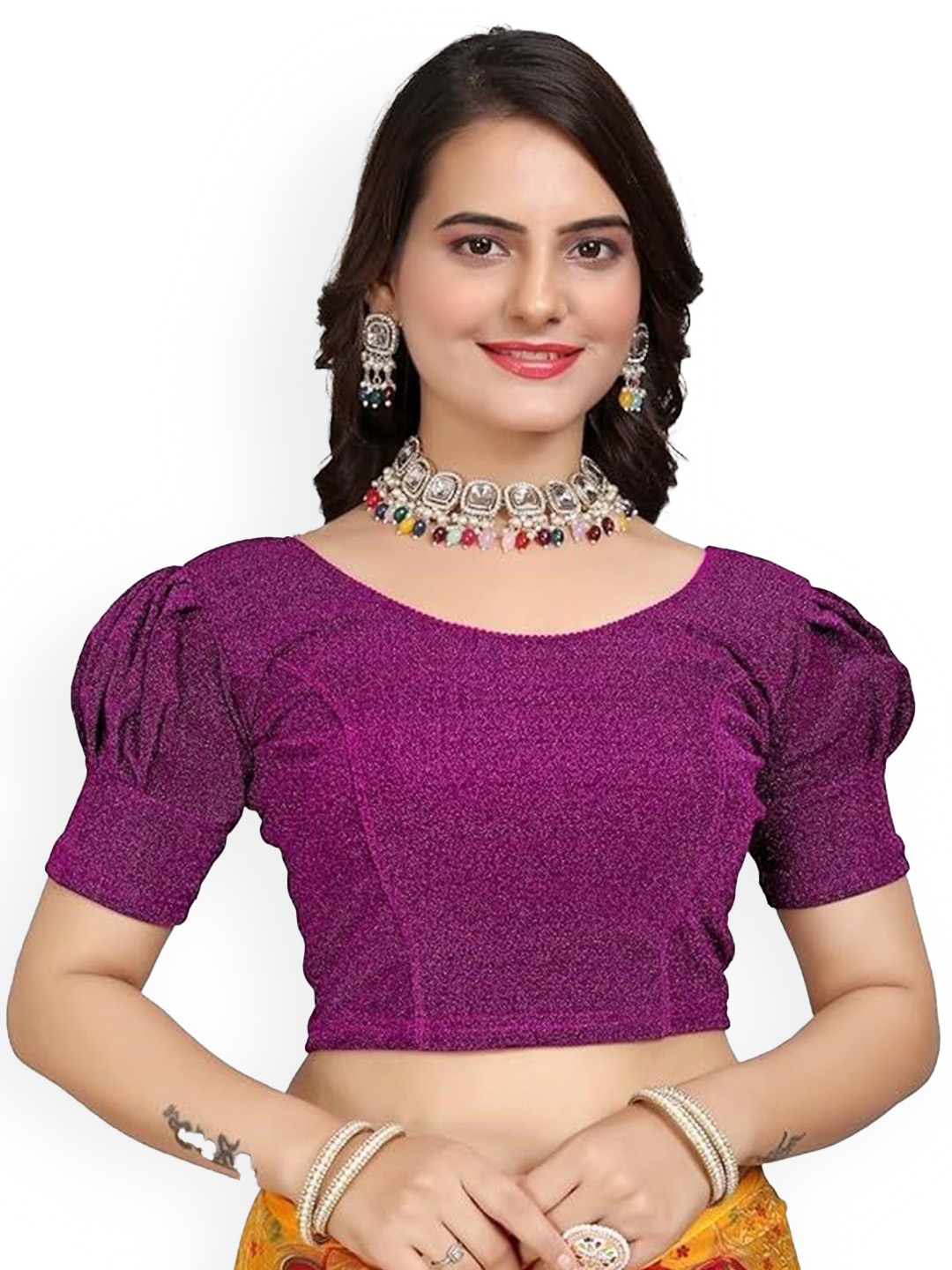 

SS Sanket Synthetics Women Embellished Saree Blouse, Burgundy