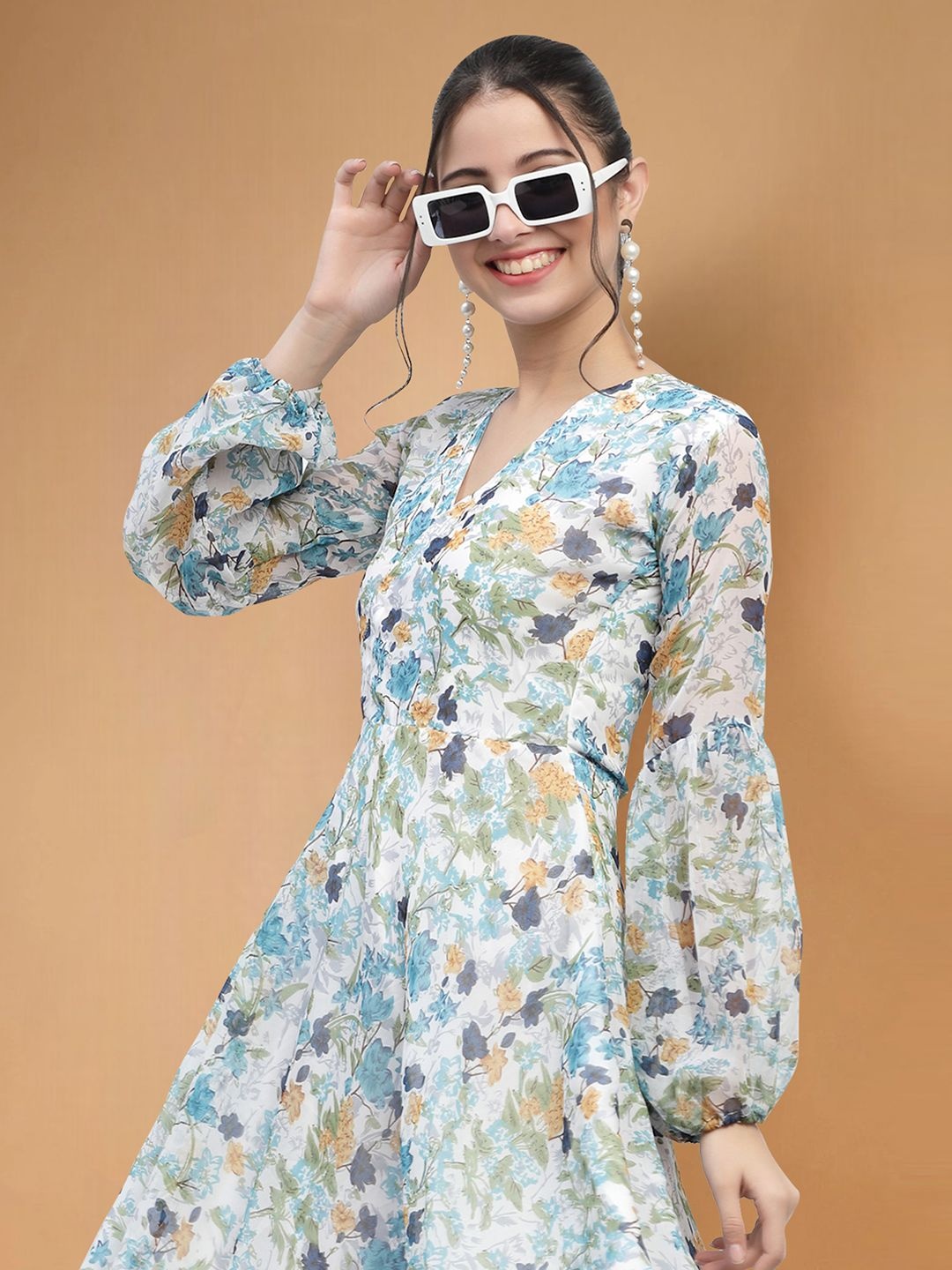 

Moda Rapido Floral Print Applique Fit & Flare Dress, Multi