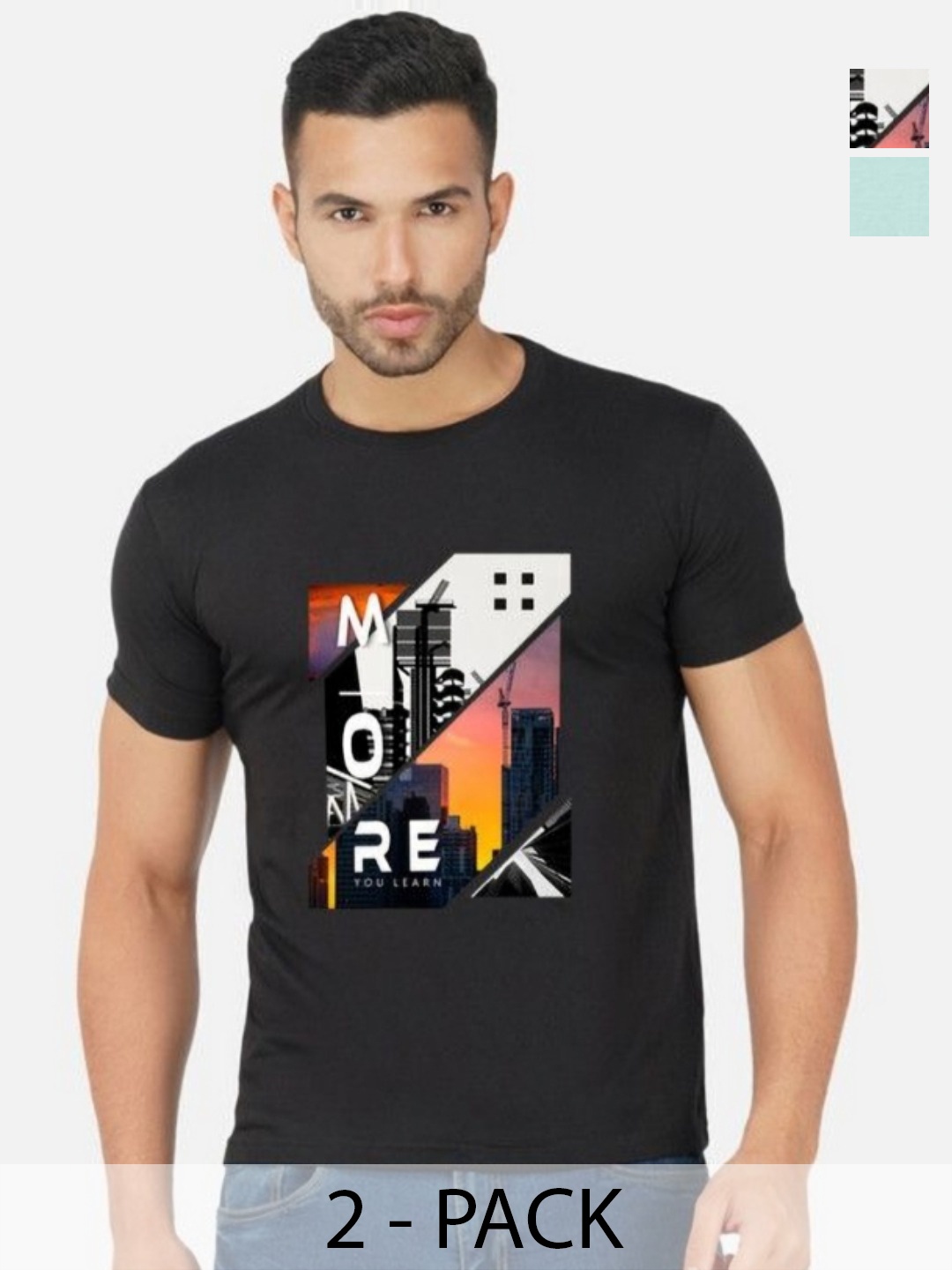 

GLOBAL NOMAD Men 2 Printed Bio Finish Applique T-shirt, Black