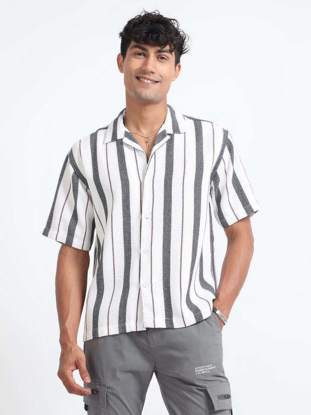 

THE BEETEL HOUSE Men Relaxed Opaque Striped Casual Shirt, White