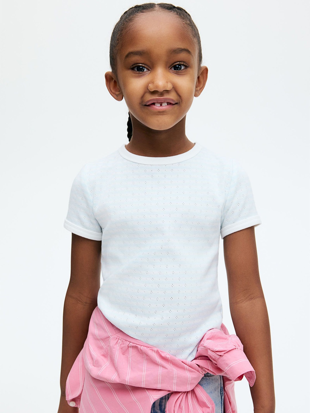 

H&M Short-Sleeved Pointelle Jersey Top, Blue