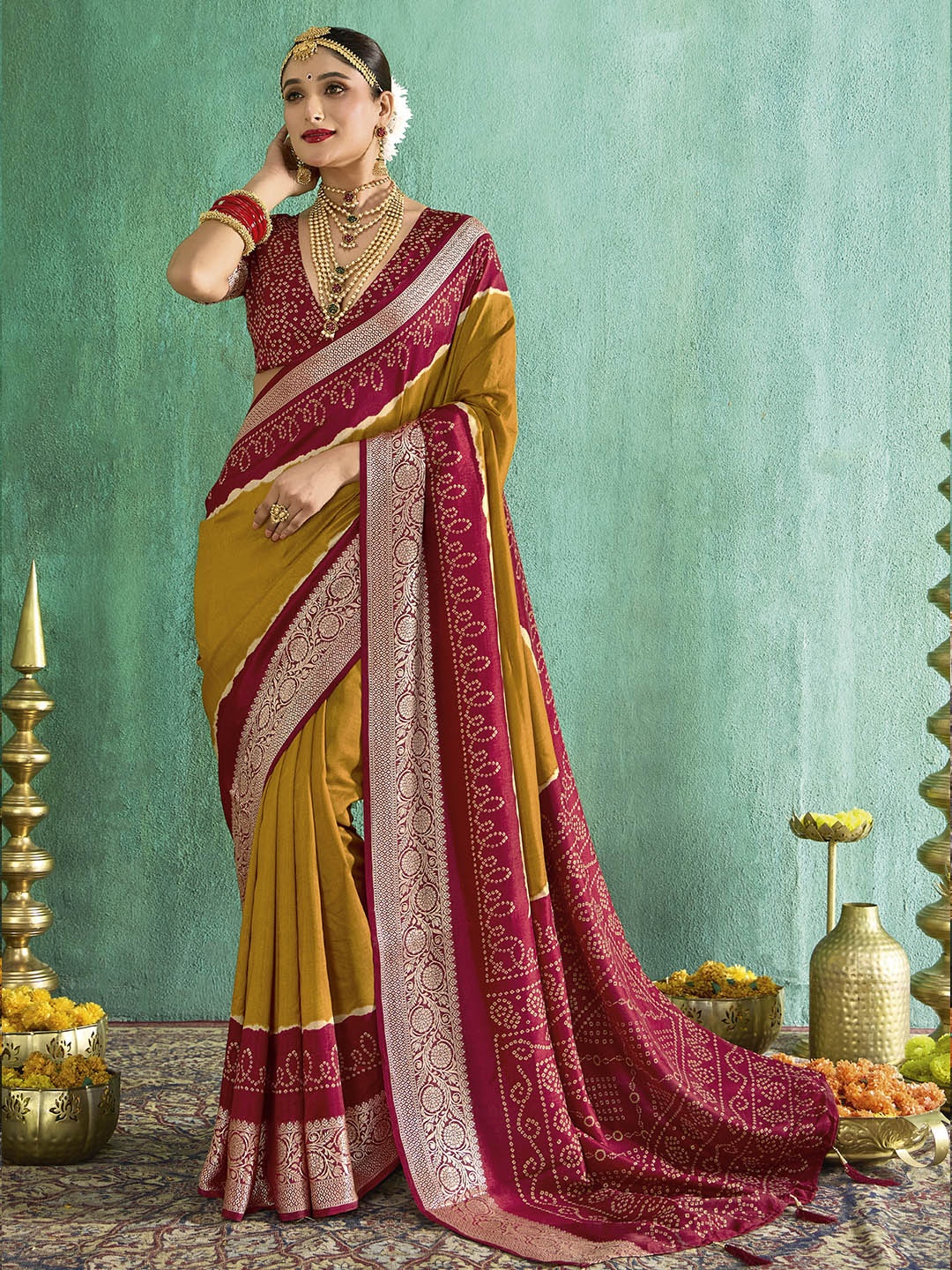 

Meena Bazaar Art Silk Saree, Mustard
