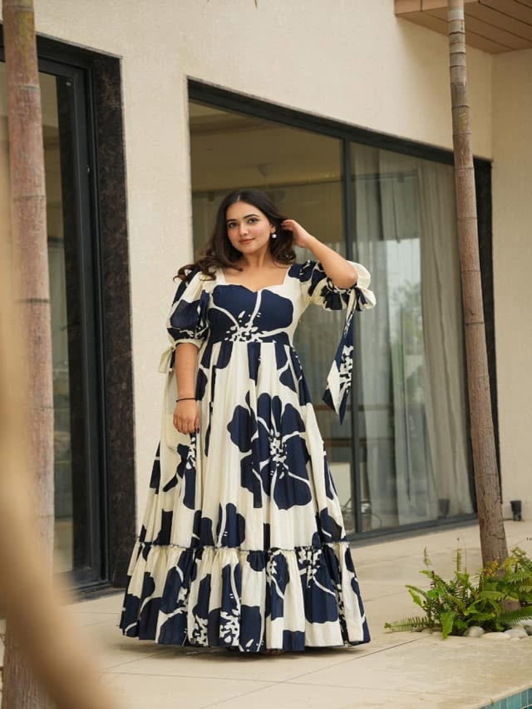 

Idaho Clothing Print Puff Sleeve Fit & Flare Maxi Dress, White