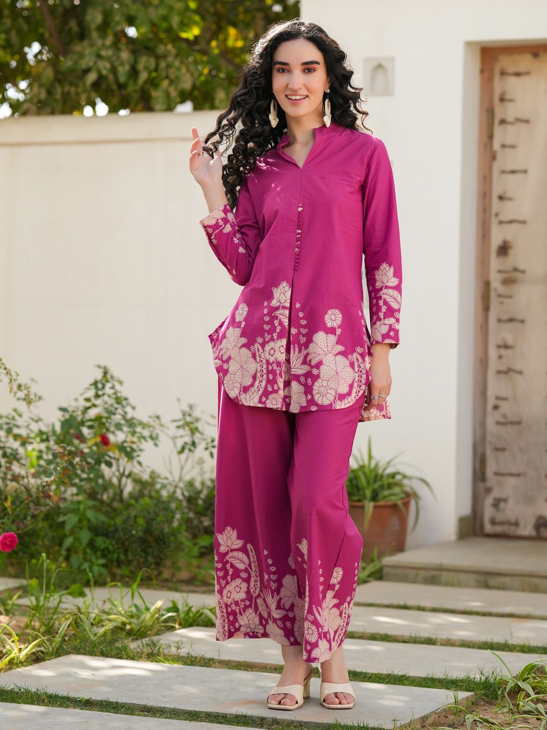 

JISORA Women's Pink Printed Cotton Co-ord Set