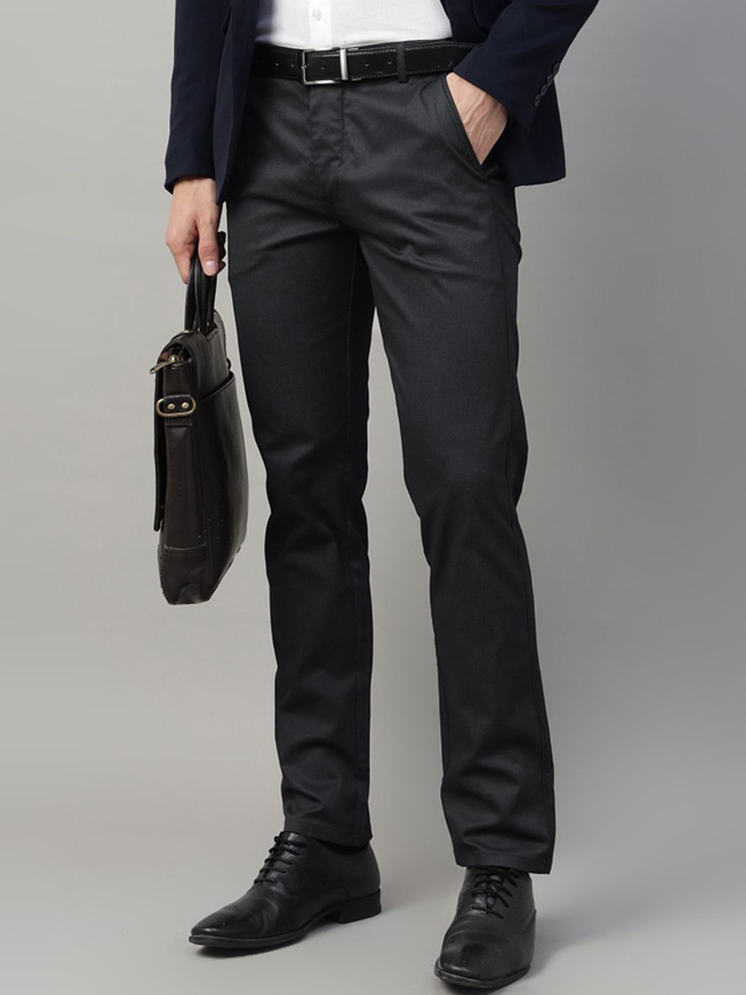 

Hancock Men Striped Slim Fit Chinos Trousers, Black