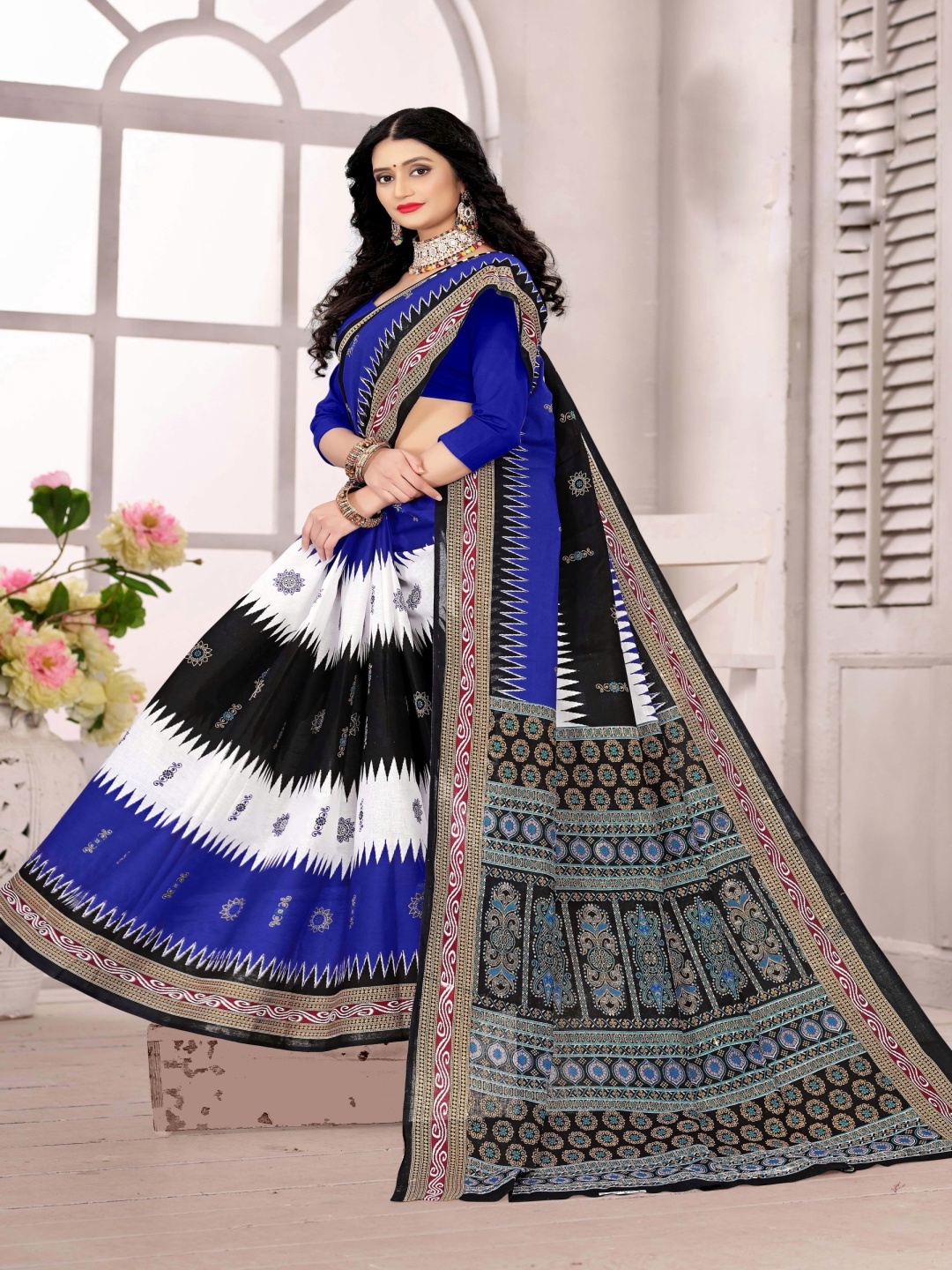 

pasapalli Ethnic Motifs Pure Cotton Sambalpuri Saree, Blue