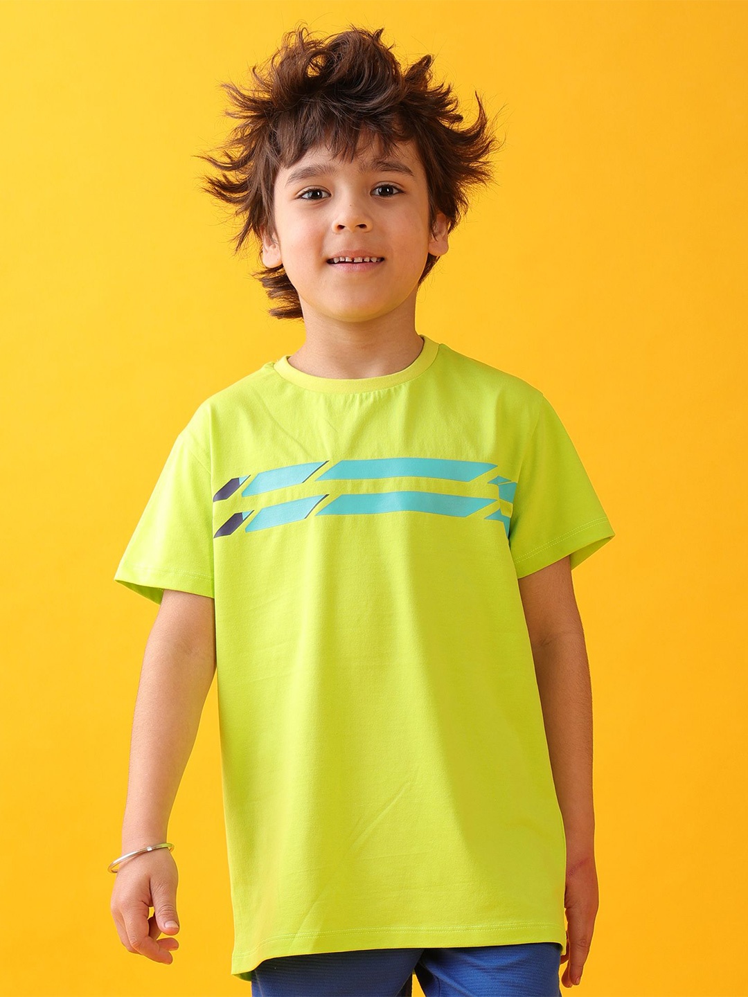 

Anthrilo Boys Typography Printed Applique T-shirt, Lime green