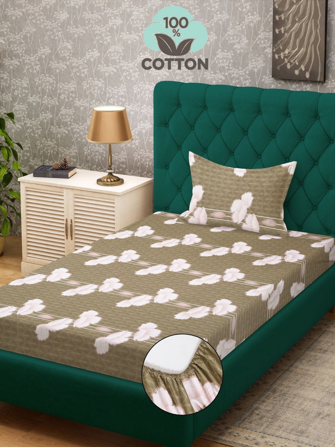 

Myntra Elegant Homes Brown & Pink Floral 400 TC Single Bedsheet with 1 Pillow Covers