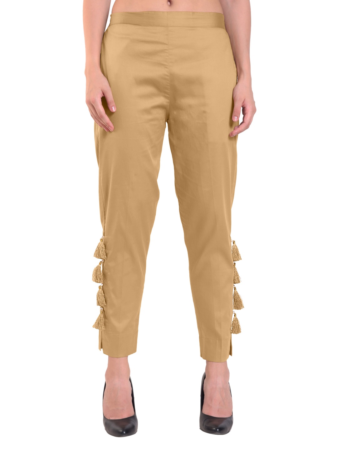 

FLOREOS Women Textured Comfort Easy Wash Trousers, Gold