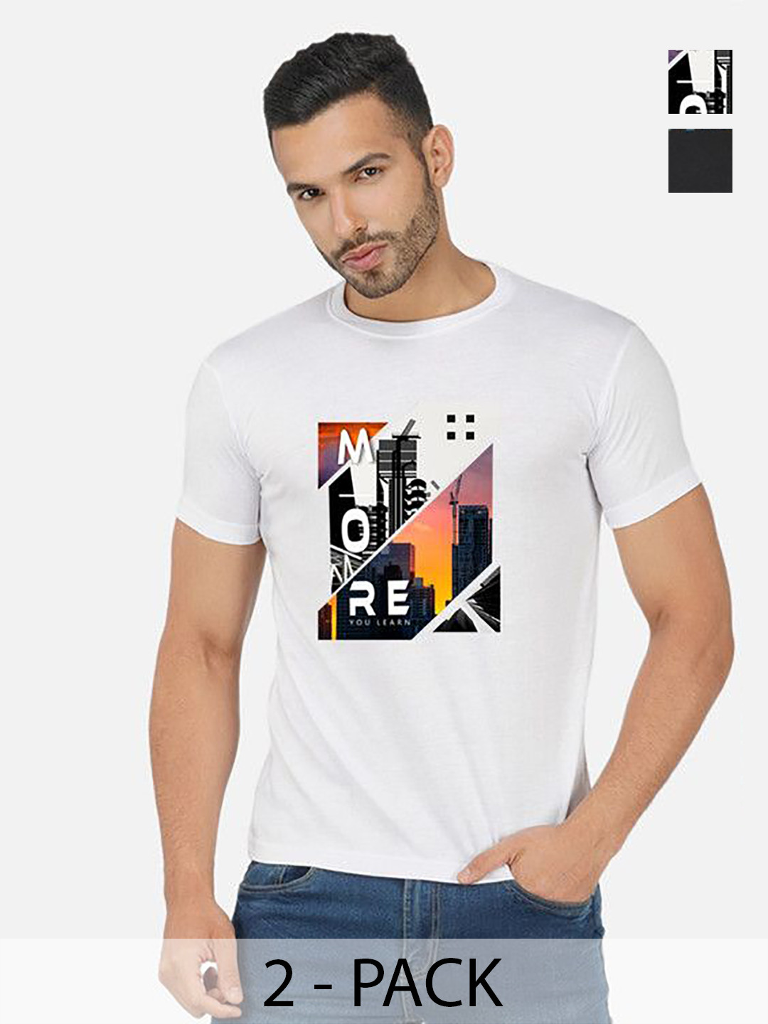 

GLOBAL NOMAD Men 2 Printed Bio Finish T-shirt, White