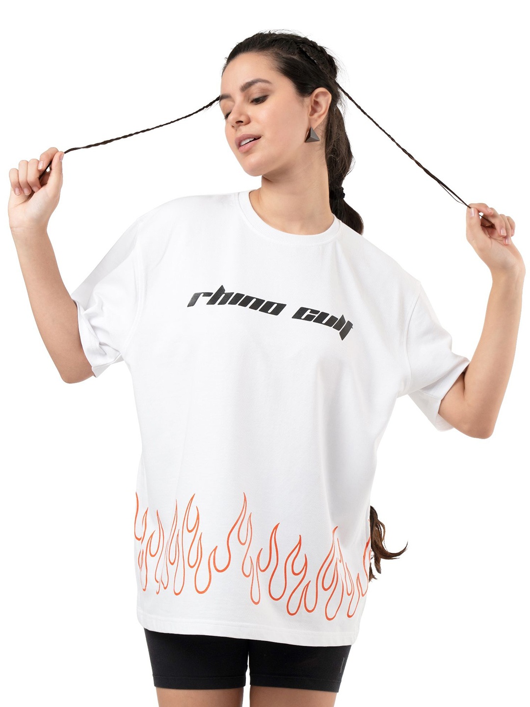 

RHINO CULT Women Printed Pockets T-shirt, White