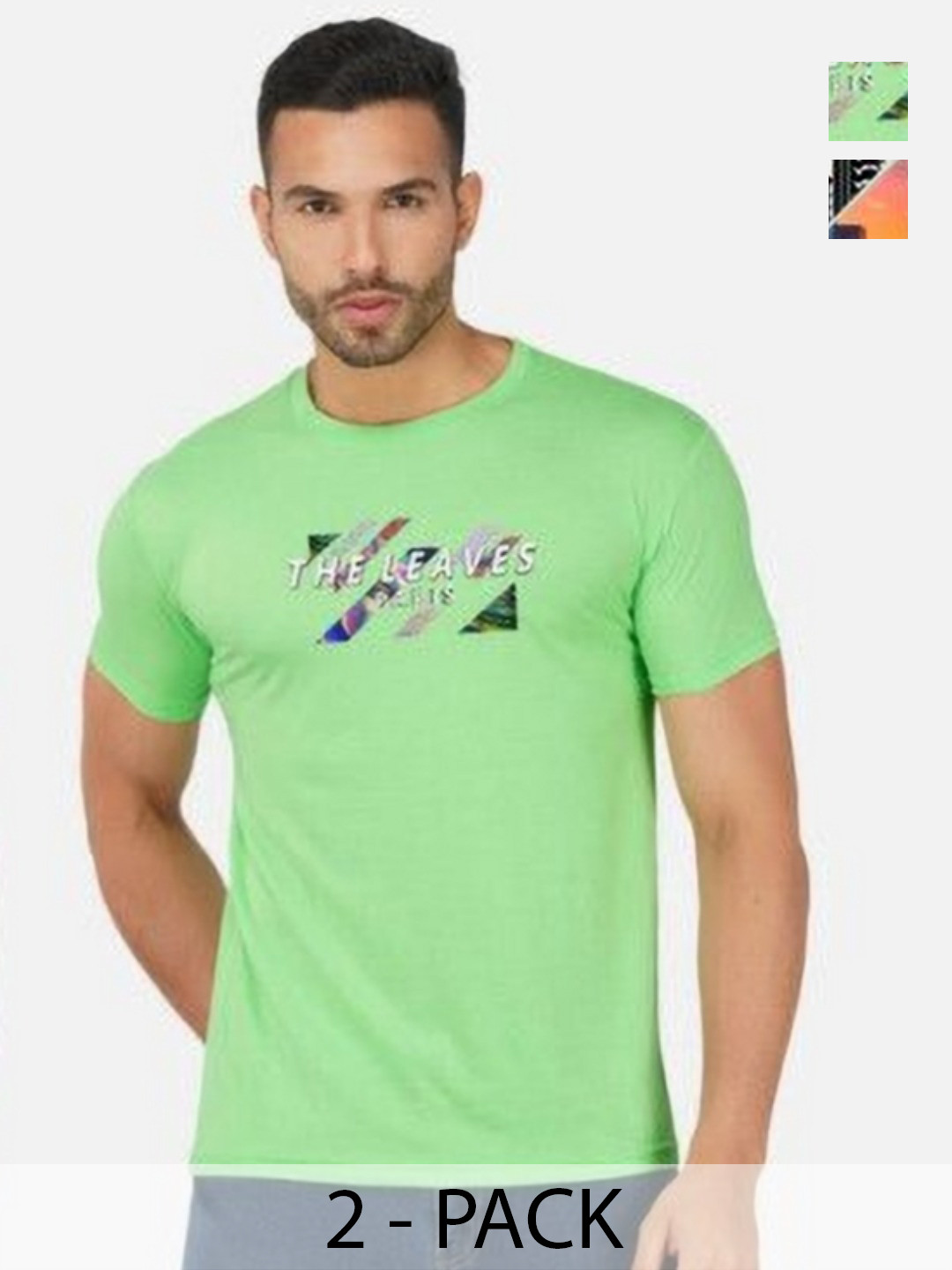

GLOBAL NOMAD Men 2 Printed Bio Finish Applique T-shirt, Turquoise blue