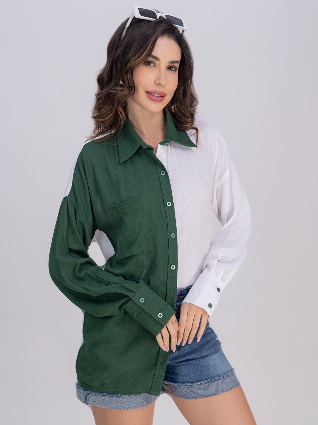 

Moomaya Women Opaque Casual Shirt, Green