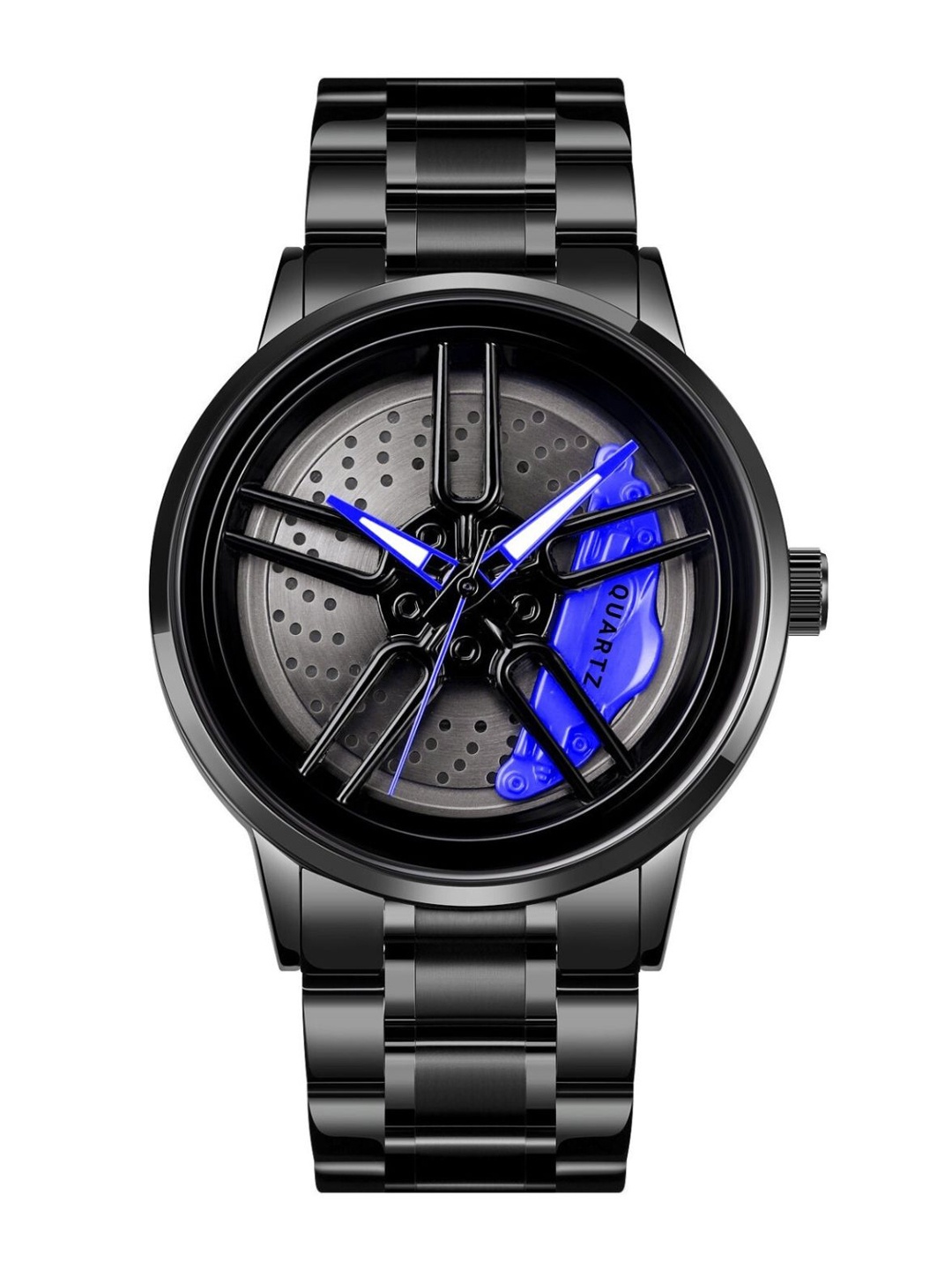 

EMPERO Men Brass Patterned Dial & Stainless Steel Wrap Around Straps Analogue Watches Blue Wheel Watch 3