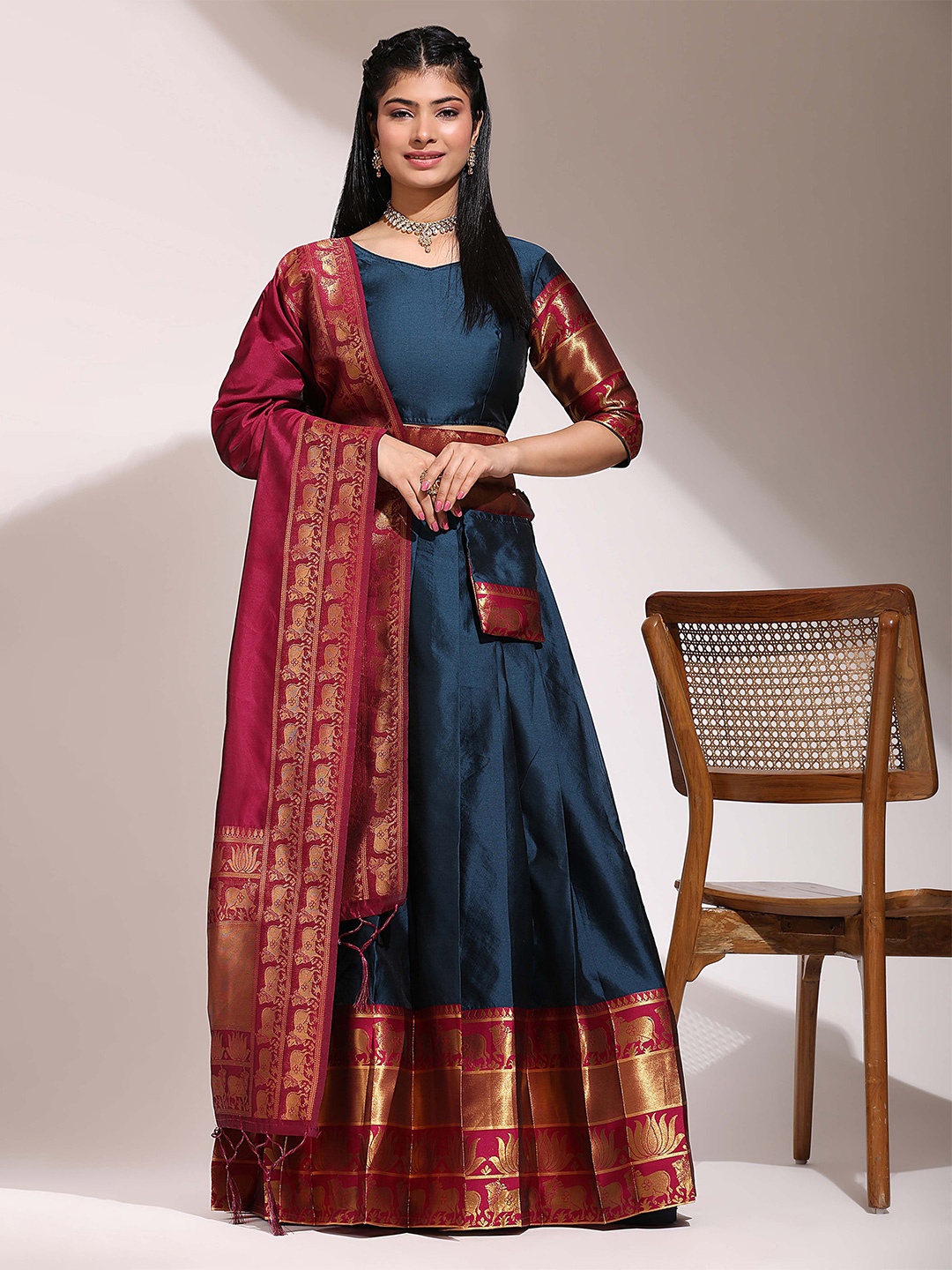 

Payu Semi-Stitched Lehenga & Unstitched Blouse With Dupatta, Blue