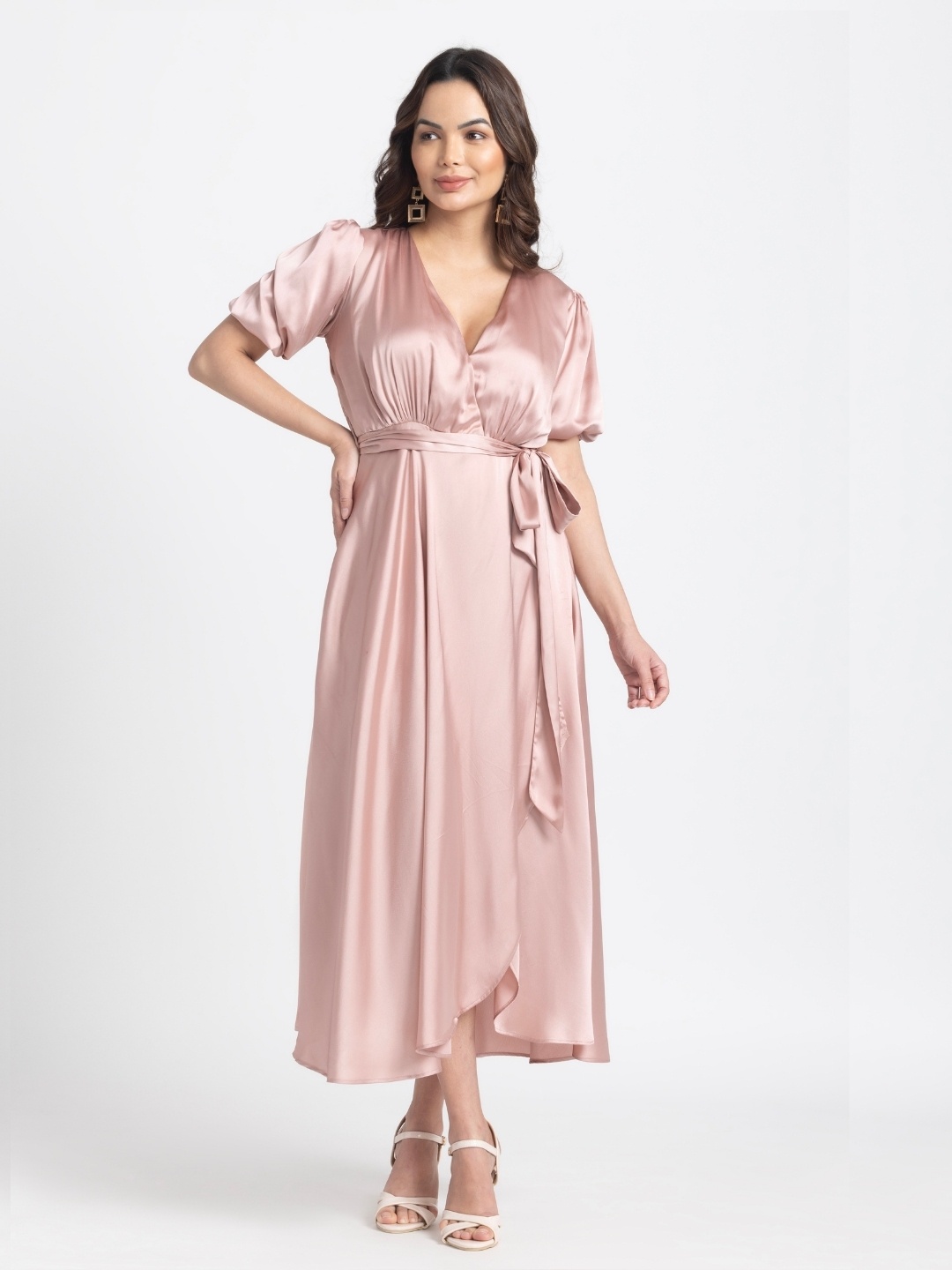 

JULO Satin Midi Dress, Rose gold