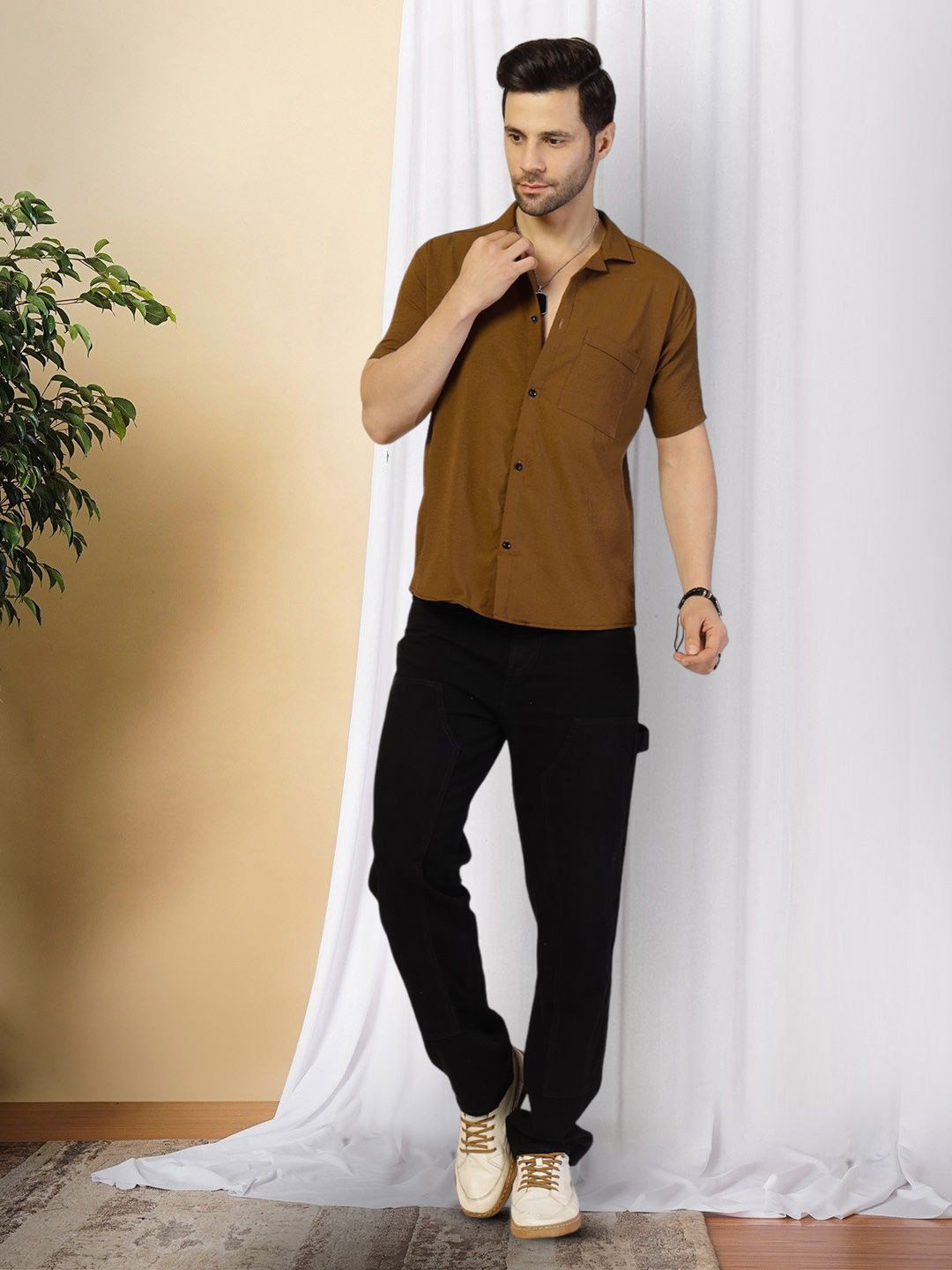 

Moda Rapido Men Original Opaque Casual Shirt, Brown