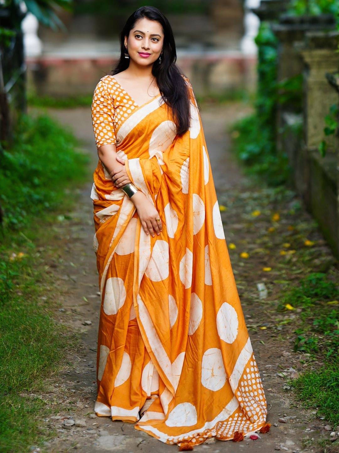 

LeeliPeeri Designer Polka Dot Chanderi Saree, Orange