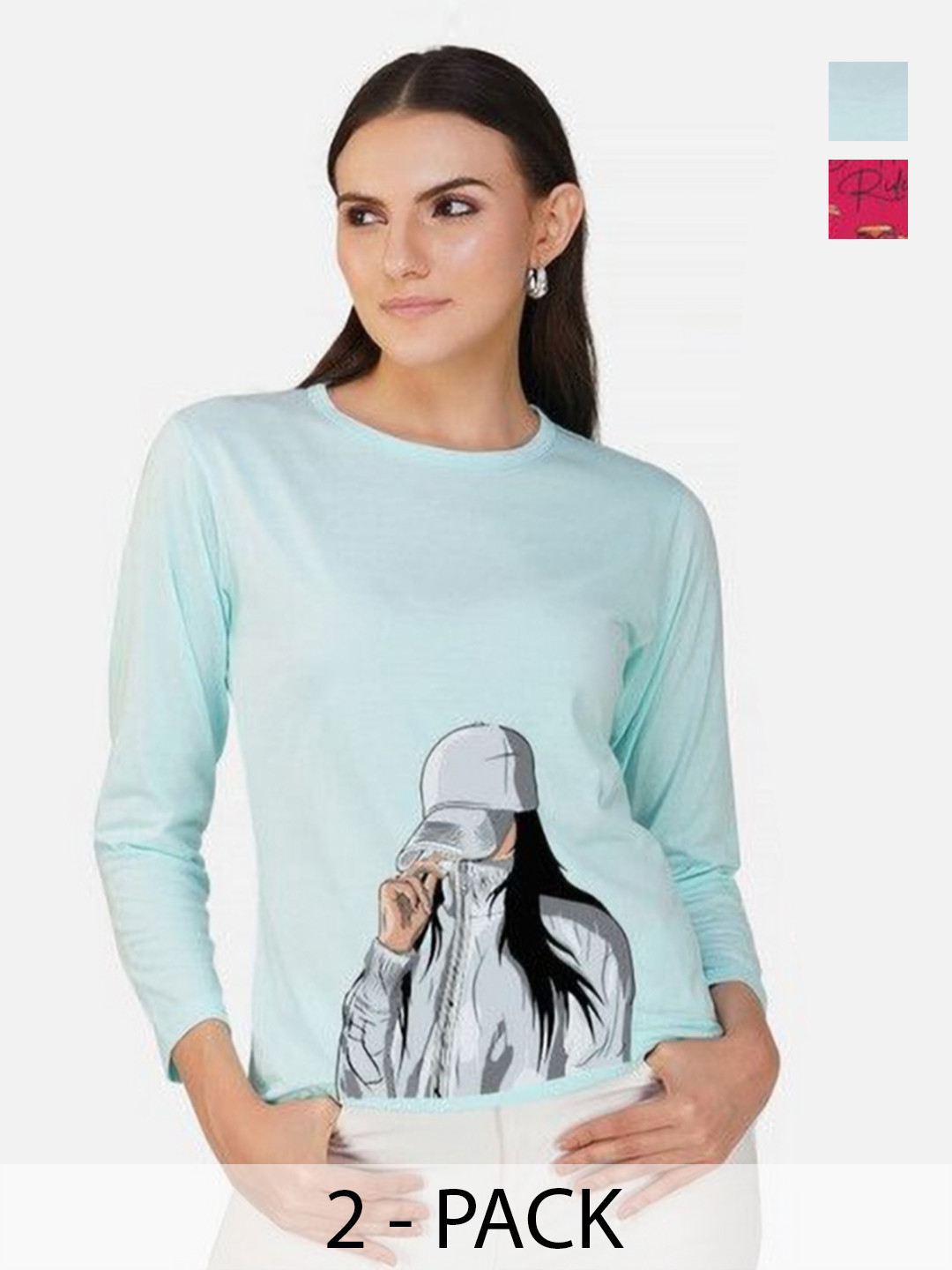 

Metronaut Women 2 Printed Bio Finish Applique T-shirt, Turquoise blue