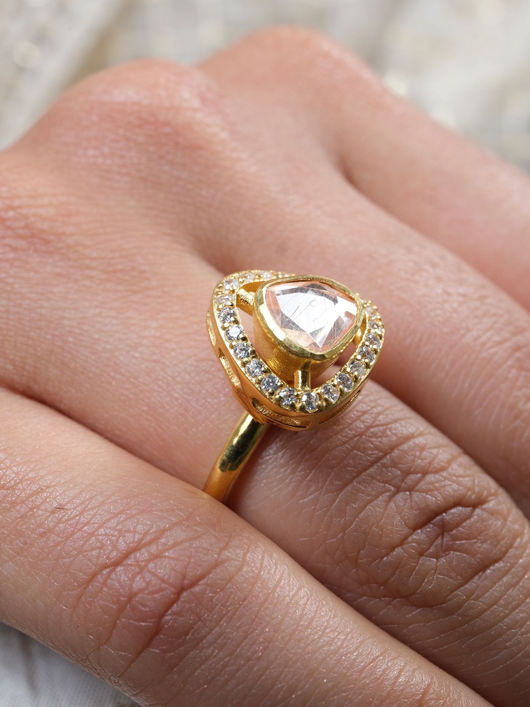 

Sica Jewellery Gold-Plated Kundan Studded Finger Ring