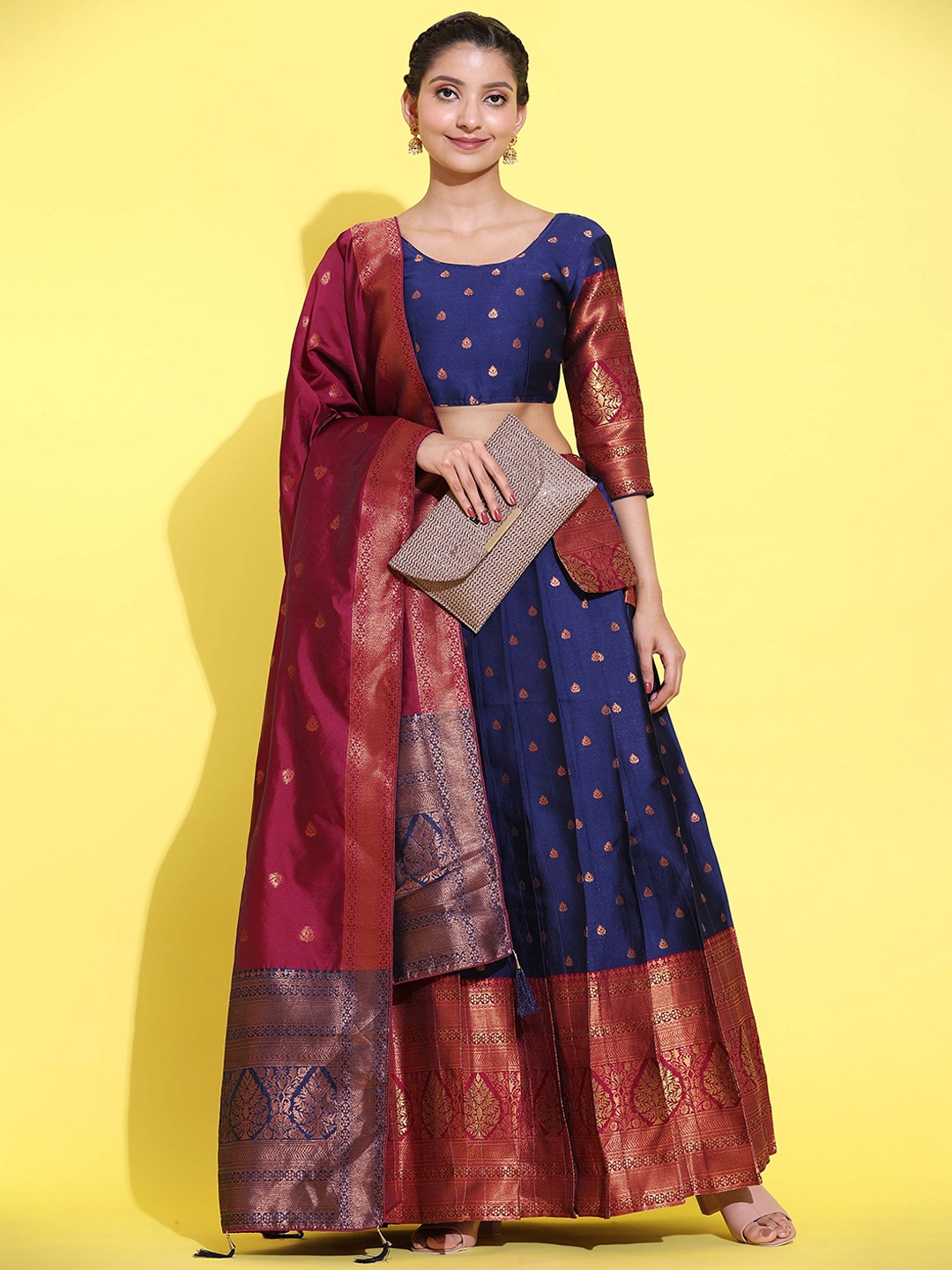

Payu Semi-Stitched Lehenga & Unstitched Blouse With Dupatta, Navy blue