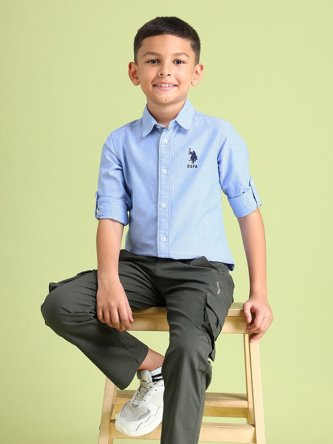 

U.S. Polo Assn. Kids Boys Spread Collar Pure Cotton Casual Shirt, Blue