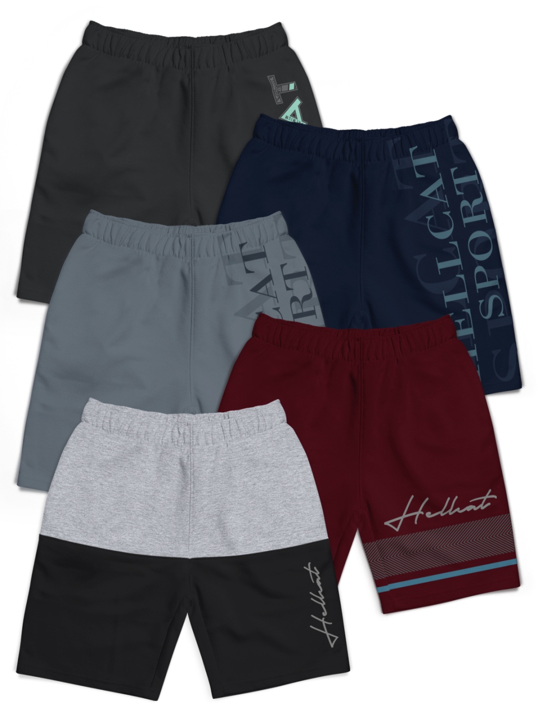 

HELLCAT Boys Typography Printed Shorts, Grey melange