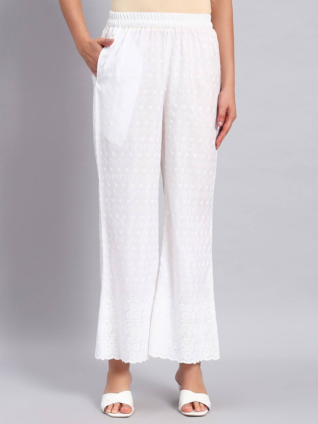 

Shopping Queen Women Ethnic Motifs Embroidered Palazzos, White