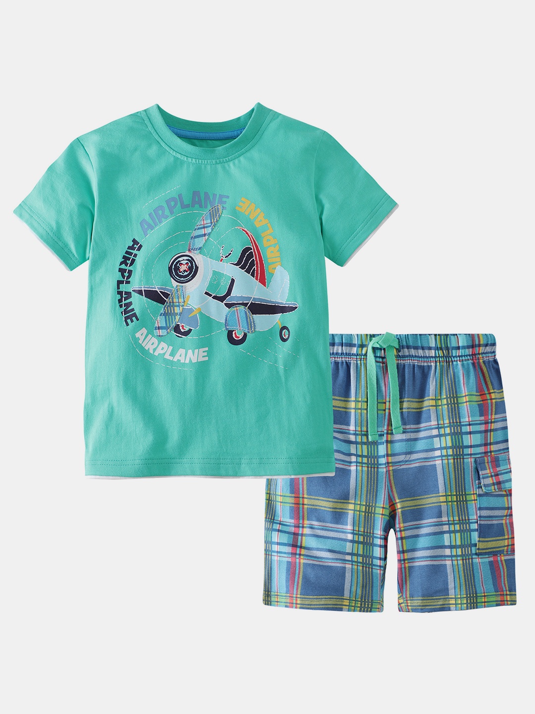 

YK Boys Printed T-shirt With Shorts, Sea green