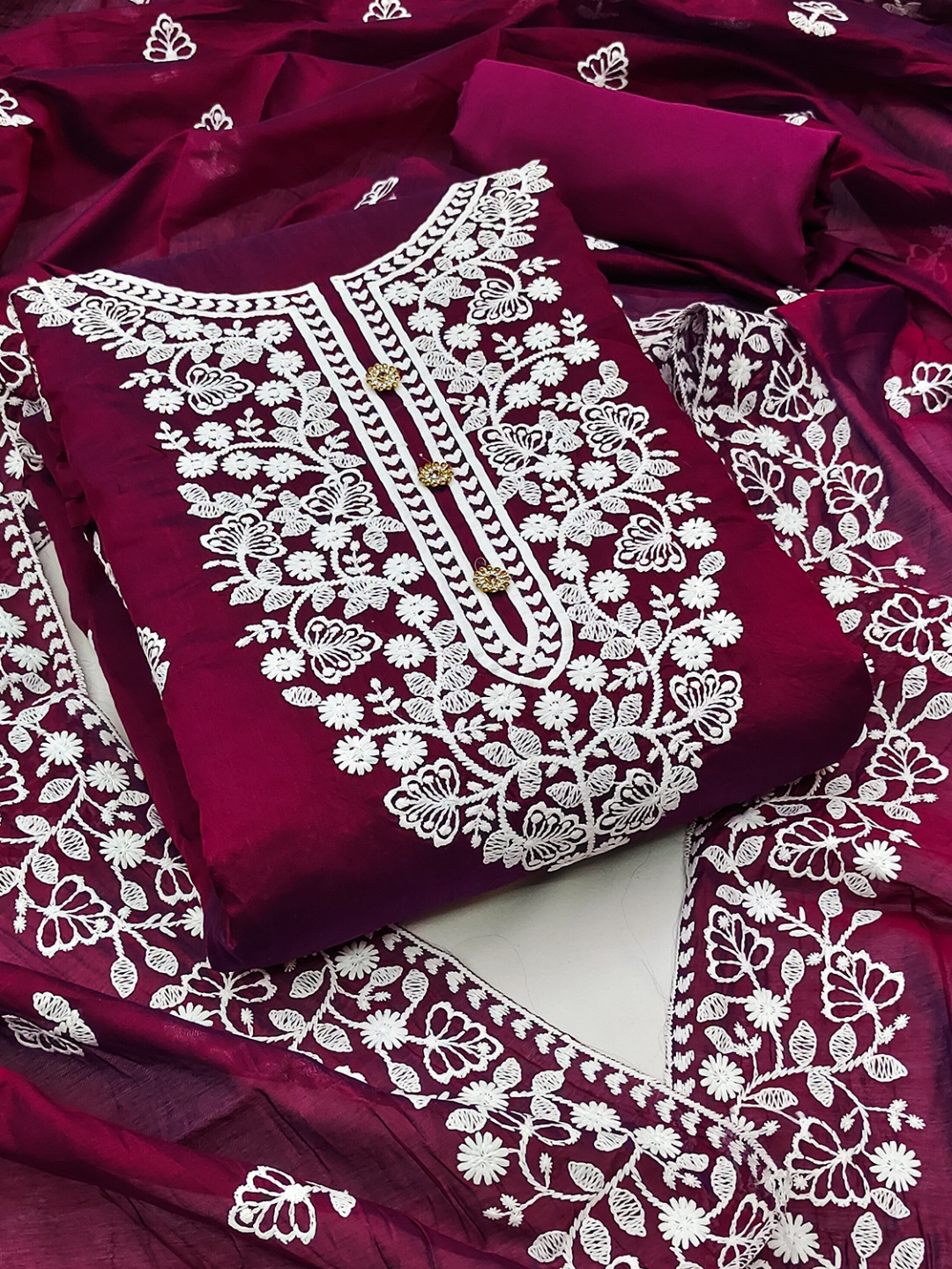 

Leeza Store Unstitched Dress Material, Burgundy