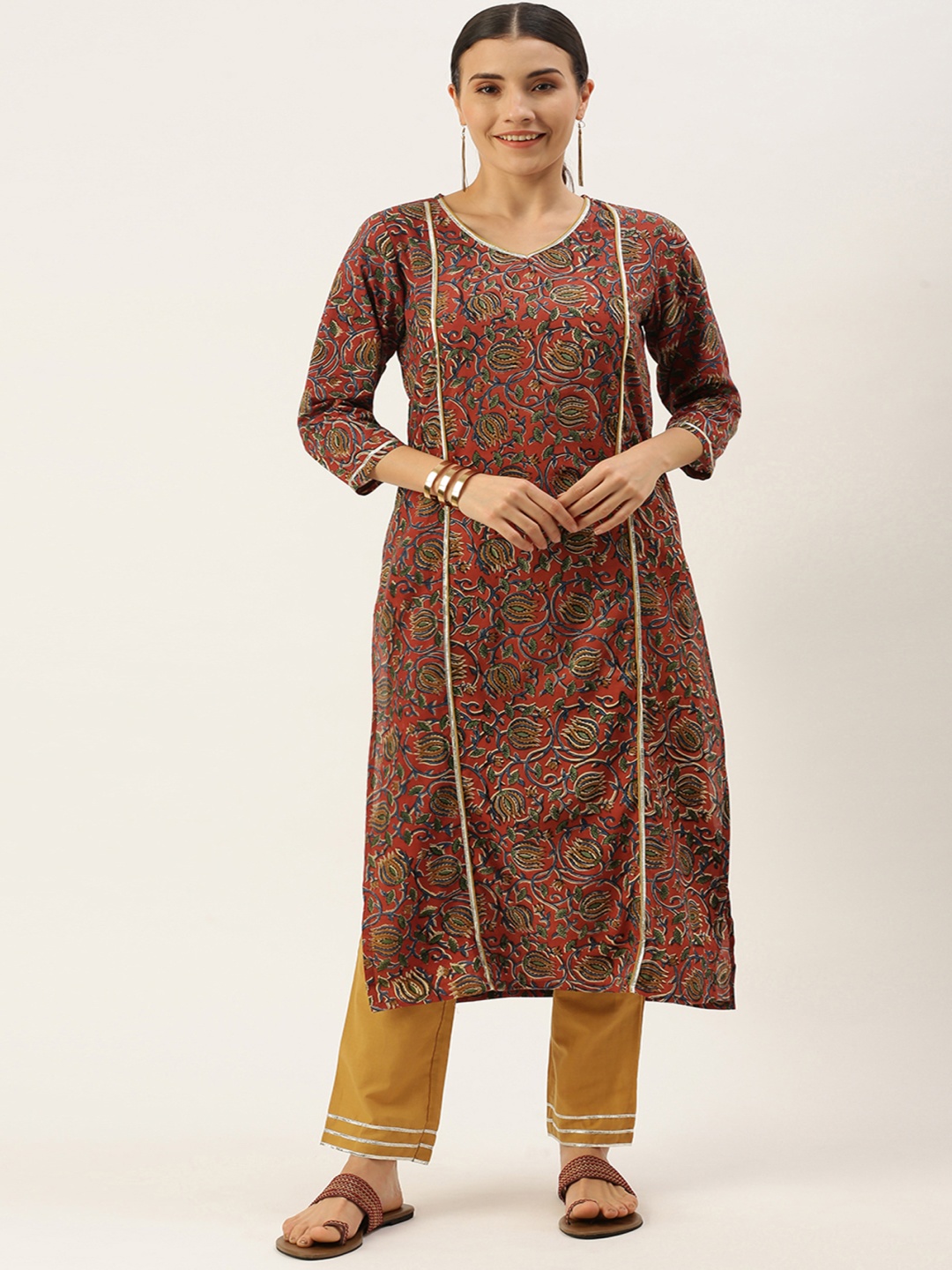 

Fourleaf Women Floral Printed Regular Pure Cotton Kurta with Trousers, Maroon