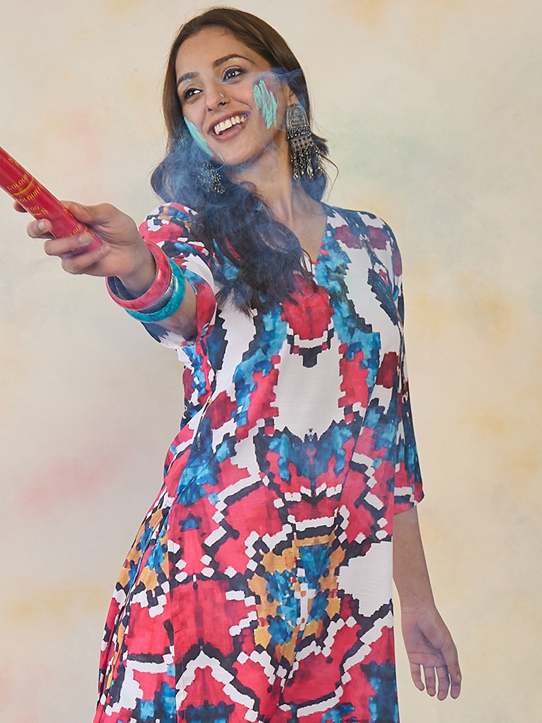

Indo Era Women Printed Regular Kurta with Trousers, White