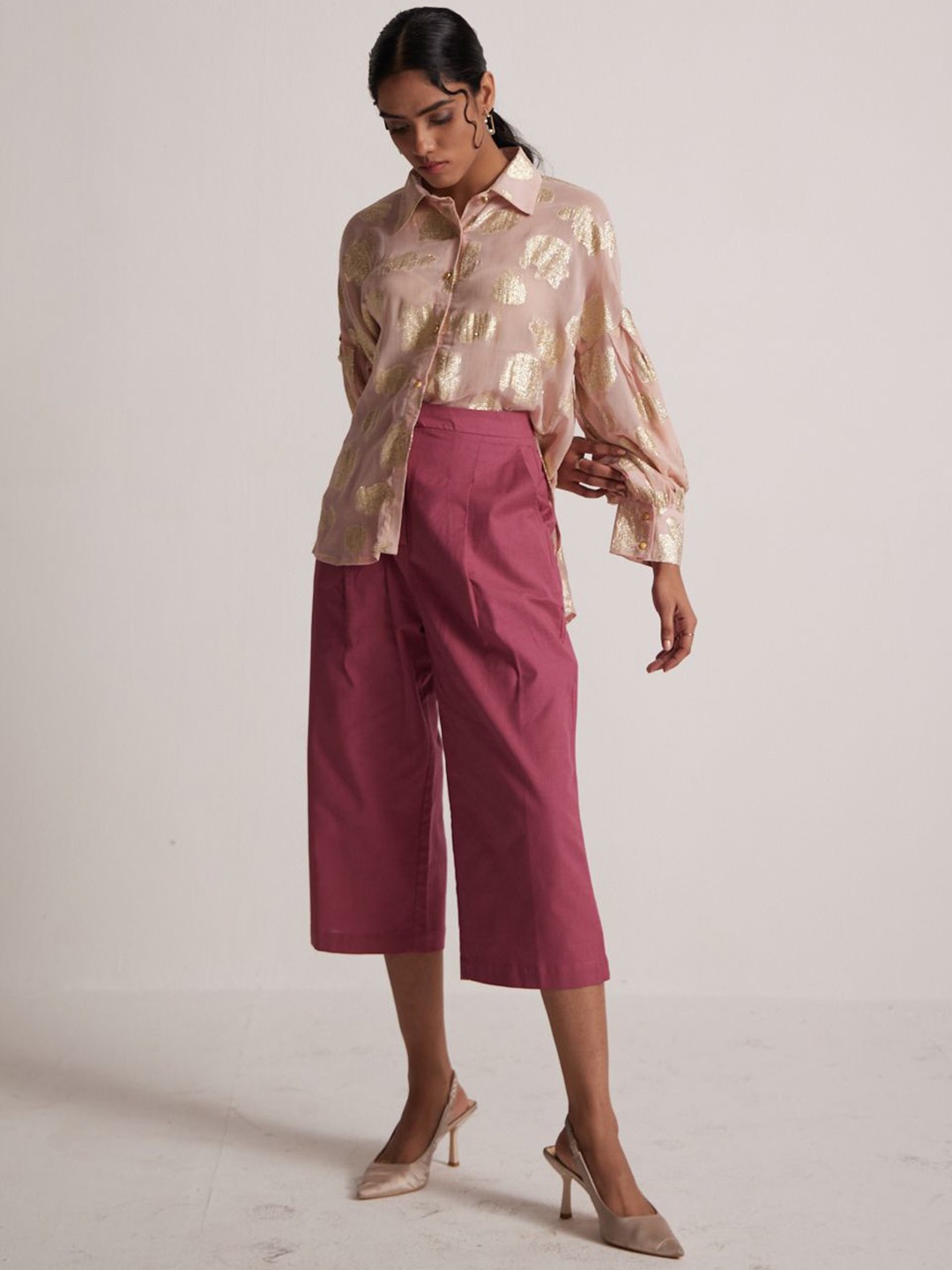 

Western Era Women Relaxed Straight Leg Straight Fit High-Rise Pleated Culottes Trousers, Pink